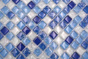 Mosani Mosaikfliesen Glasmosaik Crystal Mosaikfliesen weiß blau glänzend / 10 Matten