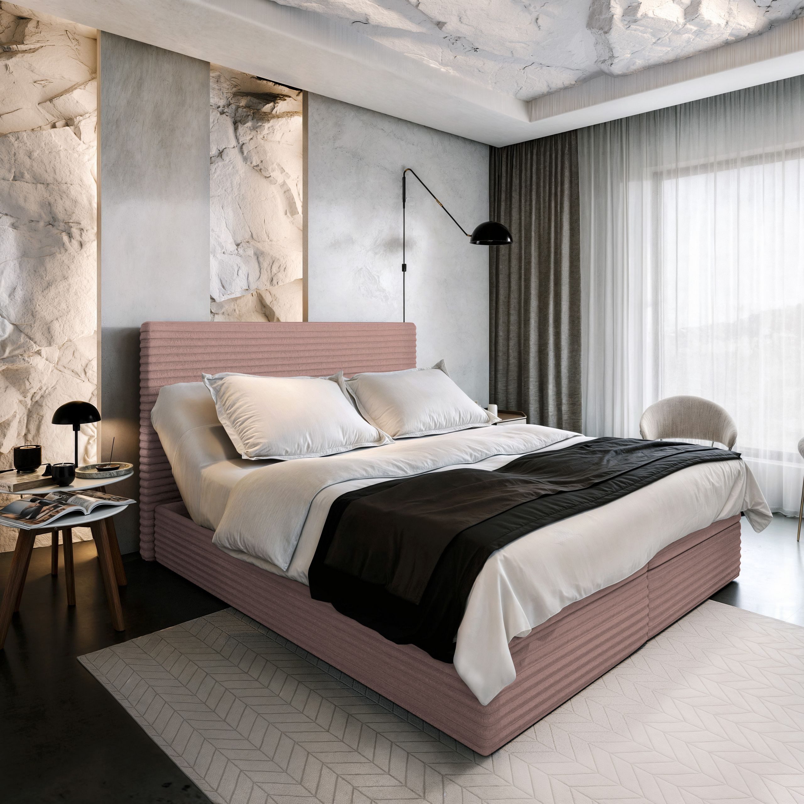 Masseno Boxbett MILARA 180x200 cm mit Bonell Matratze und Topper, Doppelbett, Polsterbett mit Kopfteil, Boxspringbett