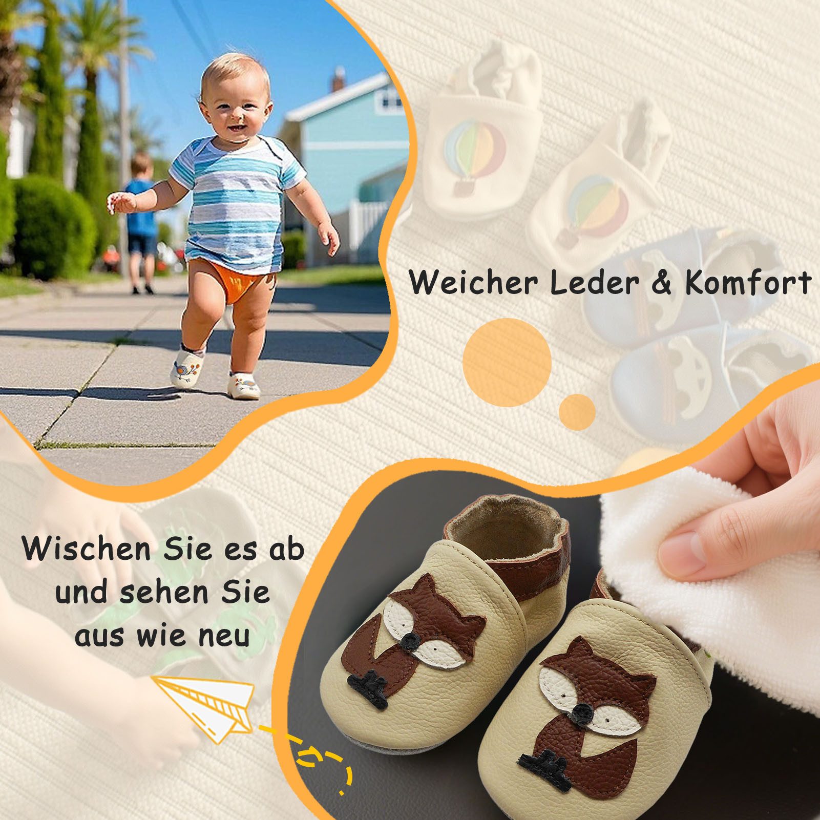 Yalion Yalion Leder Baby-Lauflernschuhe, weich, rutschfest, handgefertigt Krabbelschuh Baby Schuh aus echtem Leder,Barfußgefühl & rutschfester Sohle – Bild 3 von 5