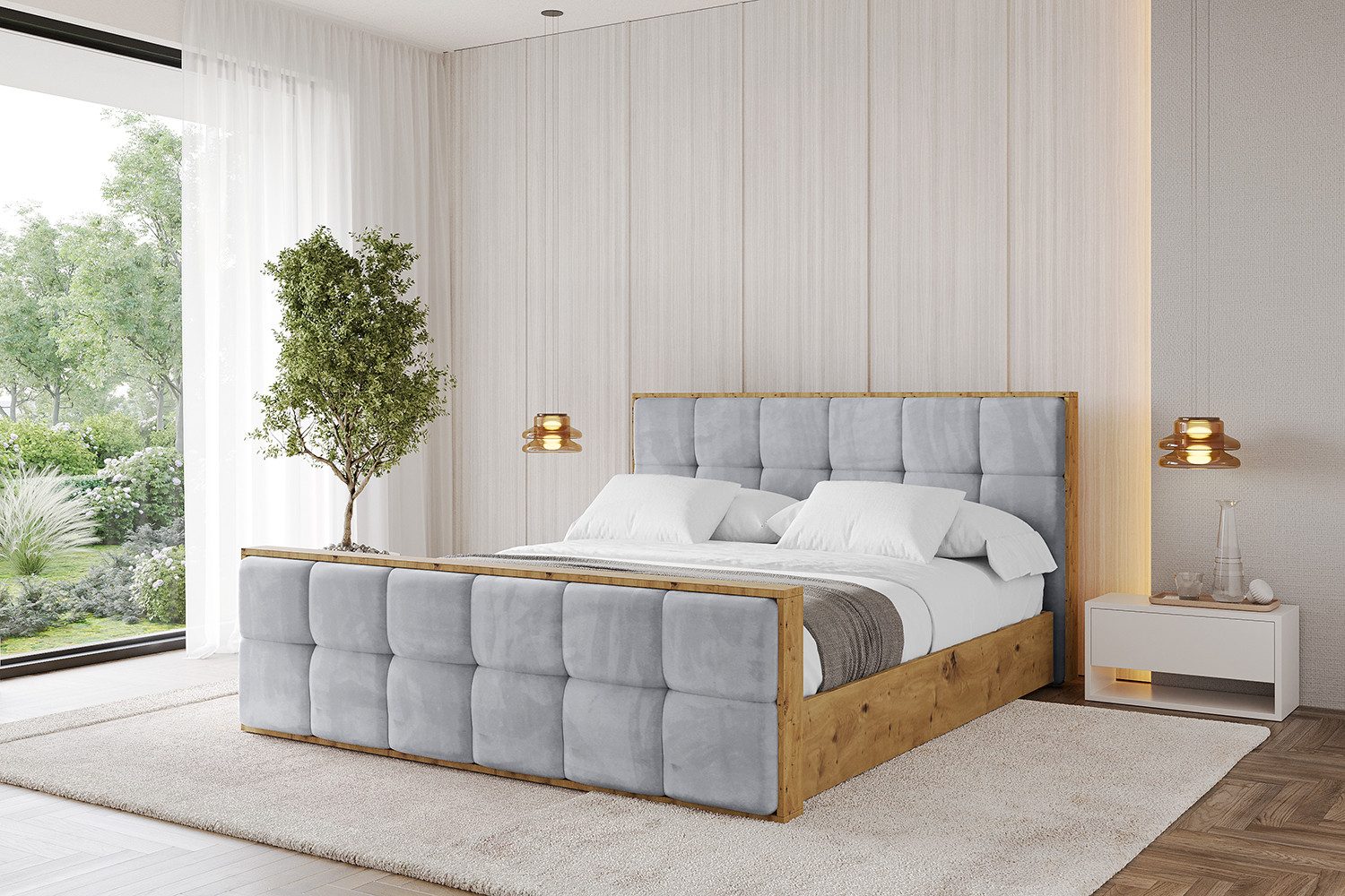 ALTDECOR Polsterbett ENZO7-Z (Polsterbett mit Bettkasten und Lattenrost, Boxbett mit Matratze), Doppelbett mit Stauraum, Bett mit Kopfteil