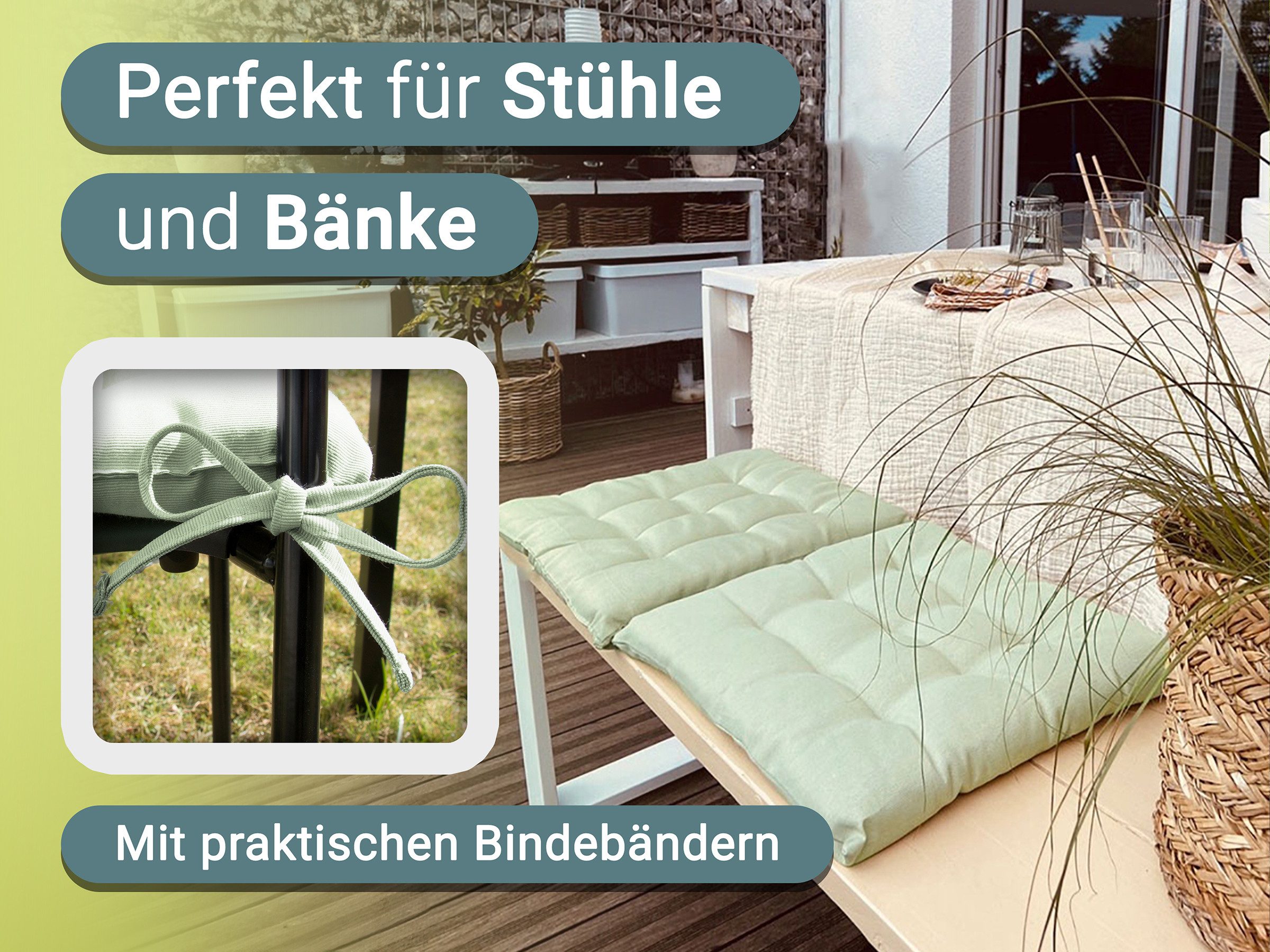 ZOLLNER Stuhlkissen, 40 x 40 x 3 cm, mit Bindebänder, für Indoor und Outdoo günstig online kaufen