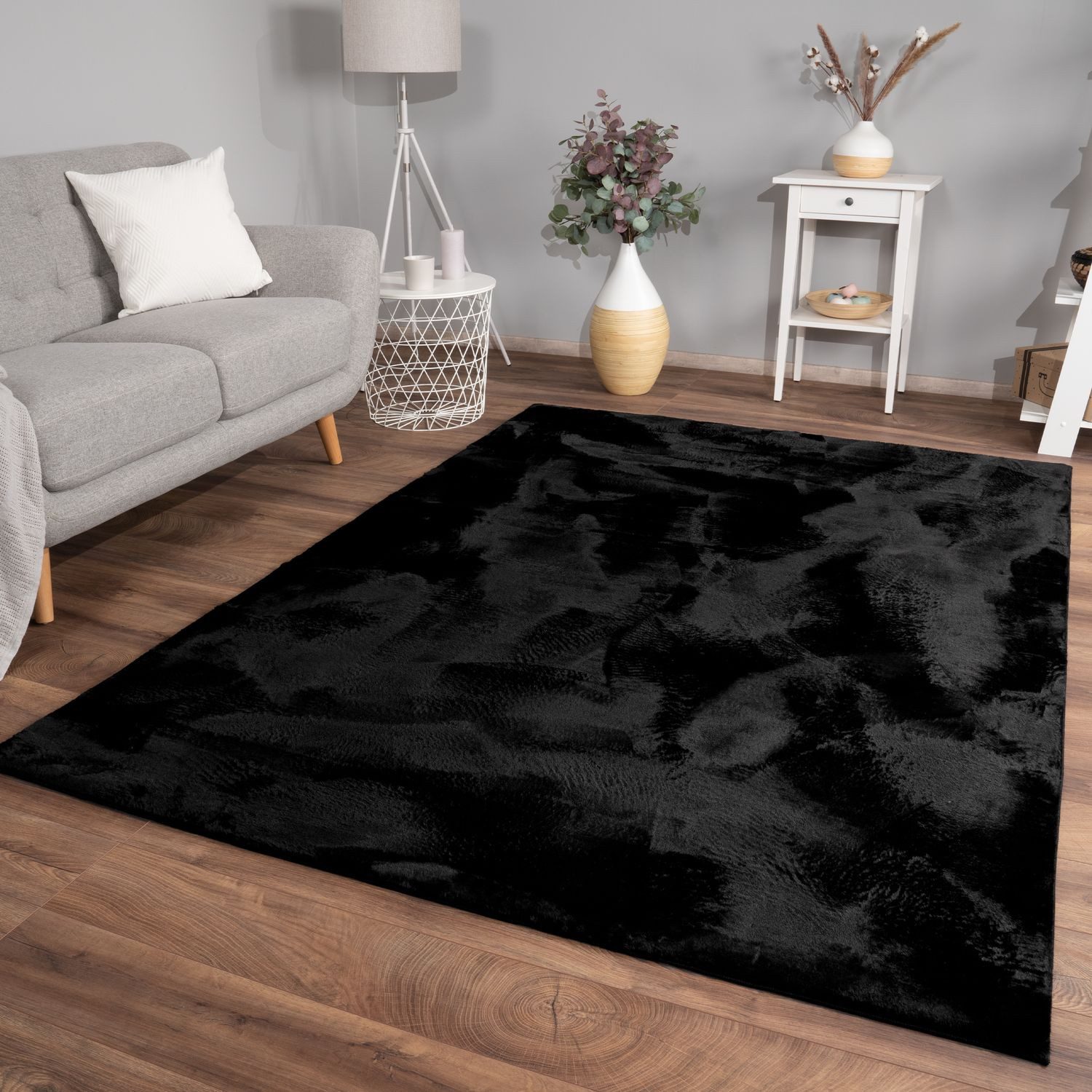 PSHCEE Kunstfell-Teppich 100x250 Cm Mit Rutschfester Unterseite – Flauschig Weich In Dunkelgrau, Ideal Für Schlafzimmer, Kinderzimmer & Wohnzimmer