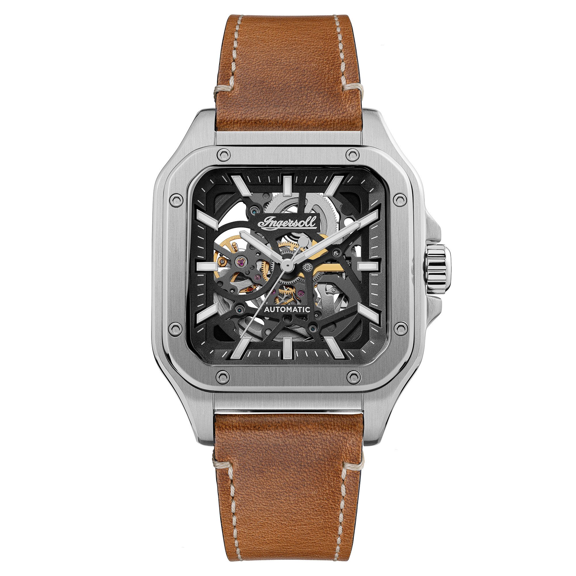 Ingersoll Automatikuhr The Ollie I14503, Armbanduhr, Herrenuhr, Mechanische Uhr, Lederarmband, analog