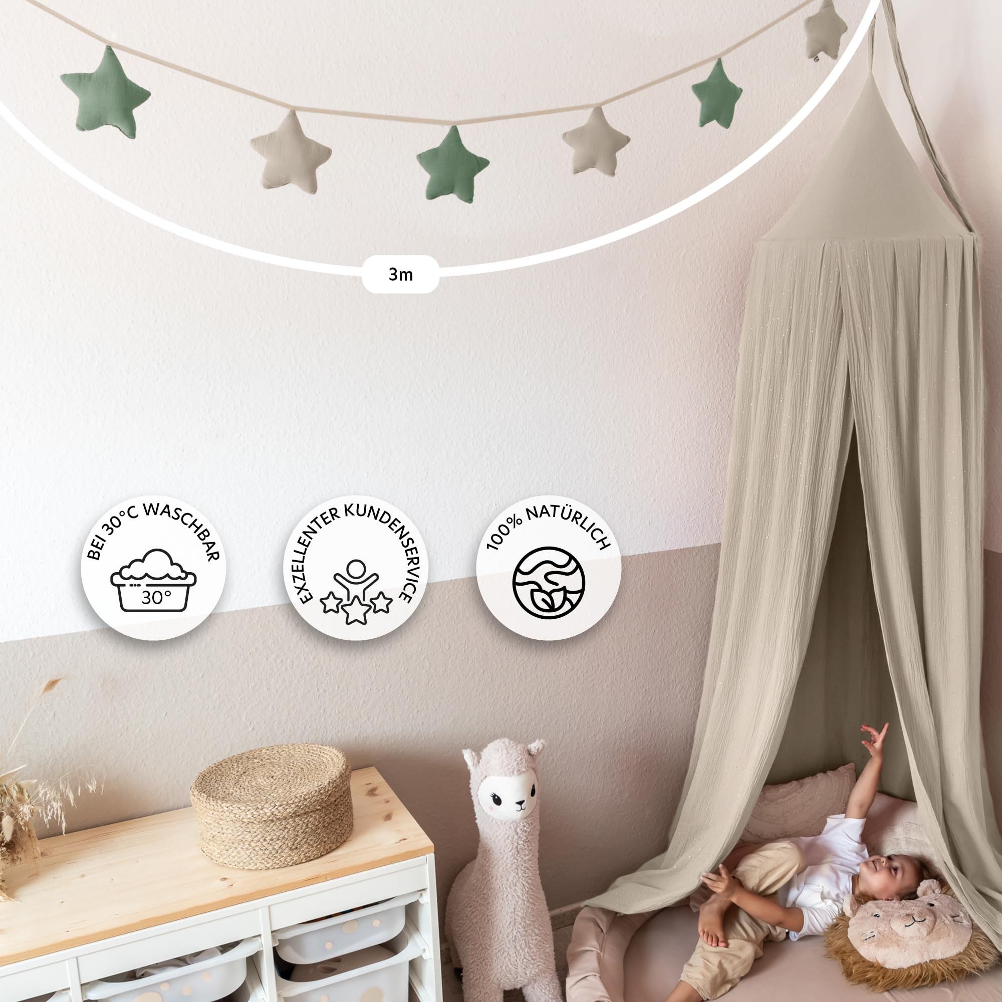 lilimaus Wimpelkette Sternenkette für Kinderzimmer - handgenähte Stoff-Girlande, handgefertigte Stoff-Girlande ca. 300 cm - Wimpel oder Sterne – Bild 4 von 5