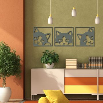 Namofactur Wanddekoobjekt XXL Wandbild 3 Katzen im Rahmen (3-teilig), Wanddeko '3 Katzen' Wandgestaltung für dein Wohnzimmer / Schlafzimmer