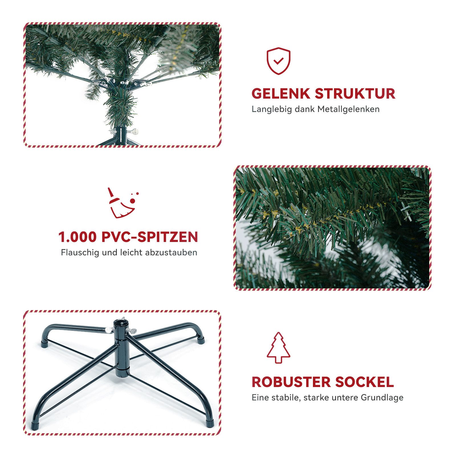 COMHOMA Künstlicher Weihnachtsbaum Weihnachtsdeko 195cm PVC Material mit 1000+ Spitzen Thickened Branches, Foldable abziehbar mit robuster Sockel – Bild 5 von 5