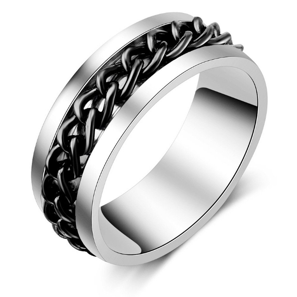Eyecatcher Fingerring Anti Stress Ring mit drehbarer Kette schwarz oder sil günstig online kaufen