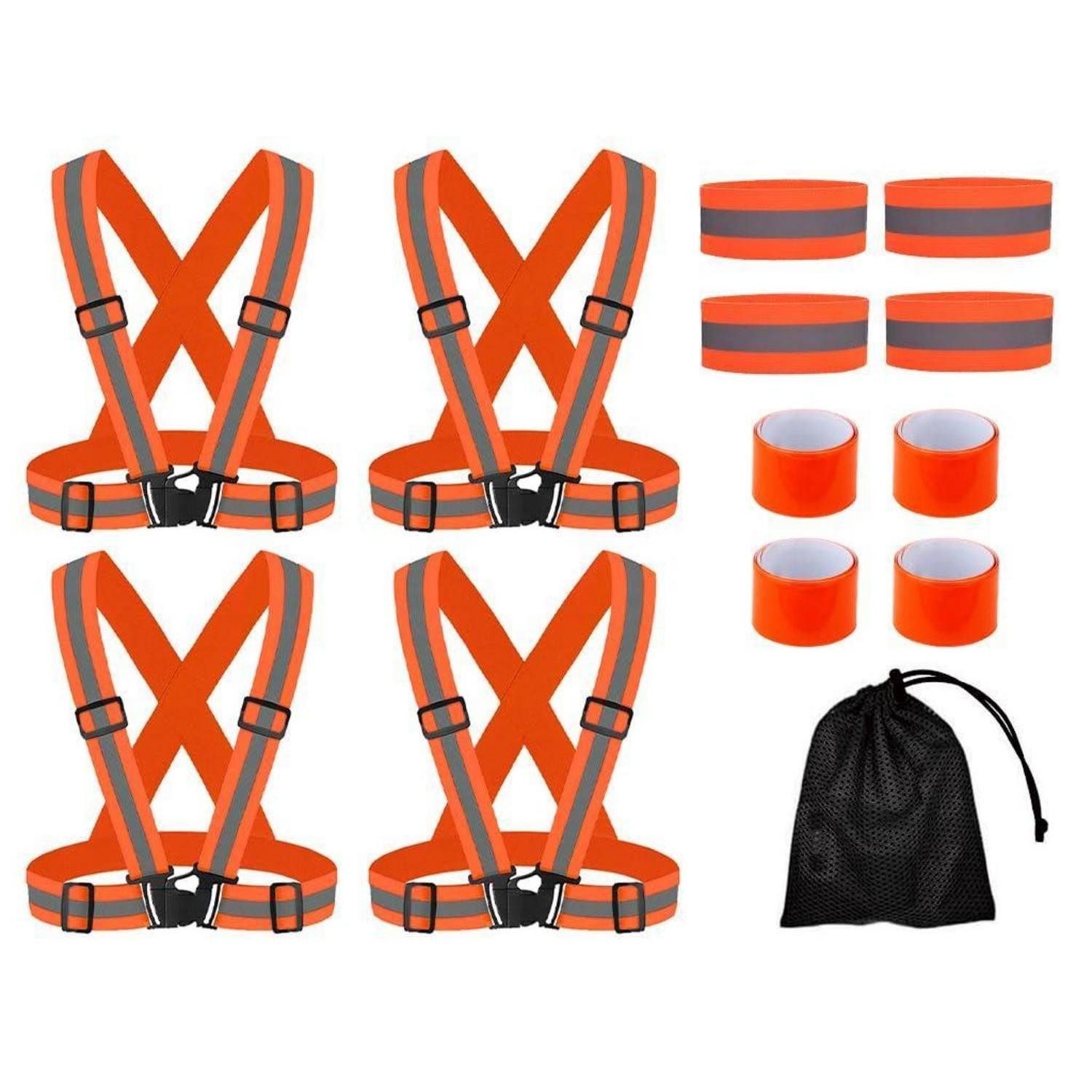 LuxusKollektion Warnweste Warnweste 4er Set verstellbar reflektierend Armbänder Beutel