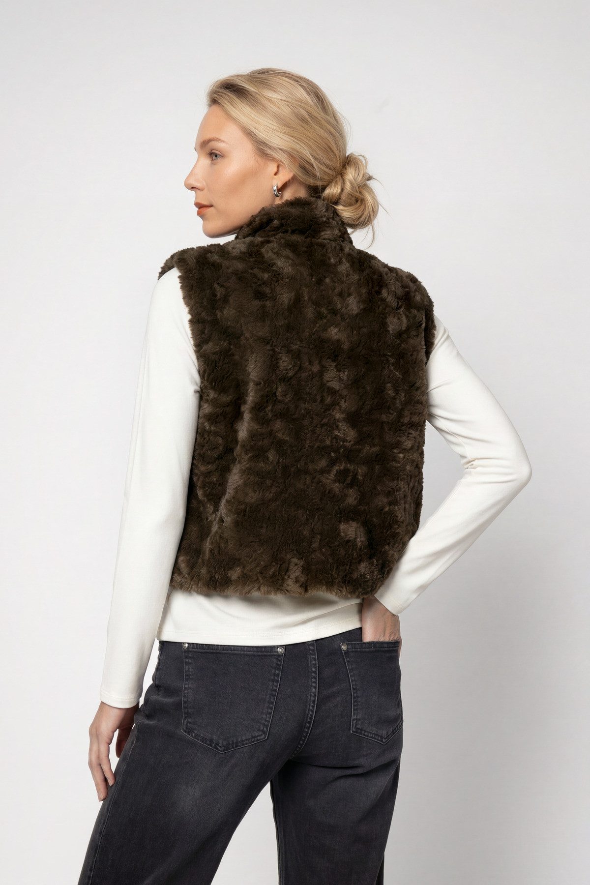 Monari Fellimitatweste Weste Basic fake fur Regular fit mit Stehkragen