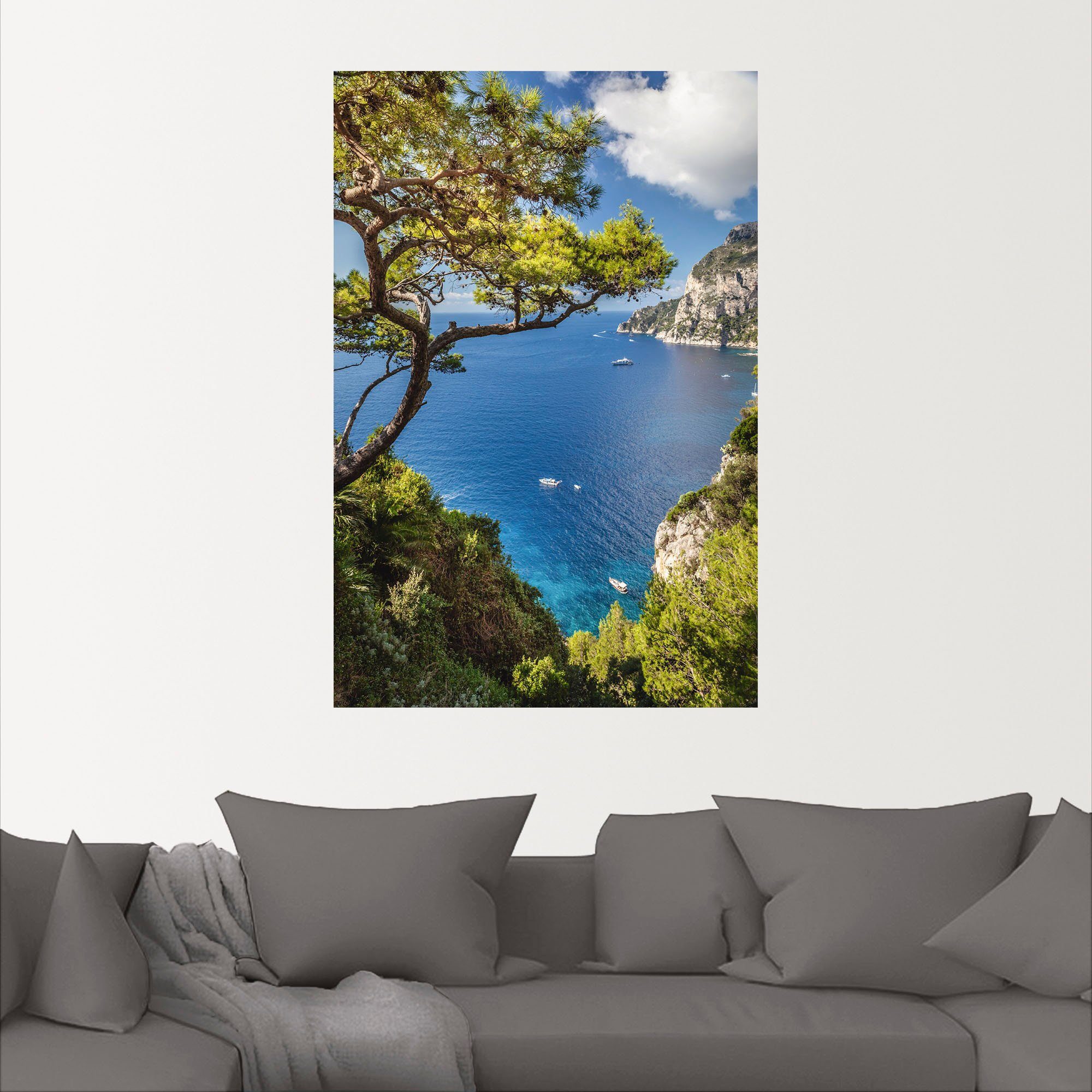 Punta Bilder Meer Wandbild Insel Artland als versch. de Italien, Masullo, oder Größen in Leinwandbild, Capri, St), (1 Poster Wandaufkleber Alubild,