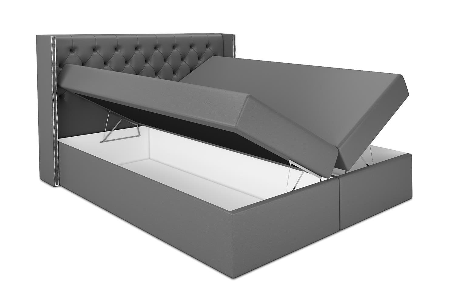 A&J MöbelLand GmbH Boxspringbett ASTA mit 2 Bettkästen, Bonell-Matratze und Topper. (Boxspringbett mit Bettkasten und gepolstertem Kopfteil. Inclusive Topper !, TOP ANGEBOT), Länge 208 cm Höhe 106 cm