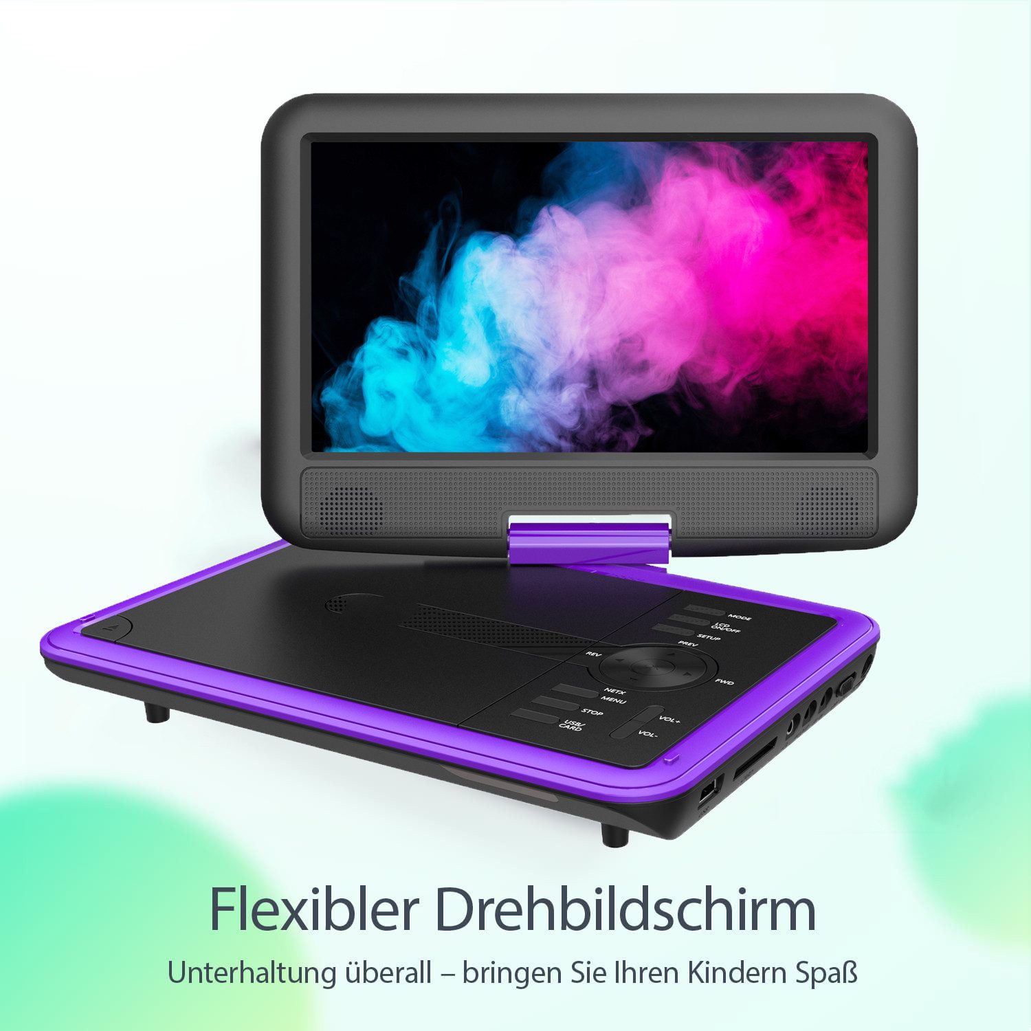 Avylet 11,5" Tragbarer DVD-Player mit 9,5" HD-Schwenkbildschirm Portabler DVD-Player (6 Stunden Akkulaufzeit, Sync-TV/USB/TF-Karte-Unterstützung)