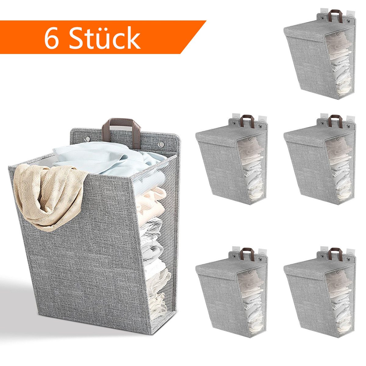 MUKEAO Wäschekorb Wäschekorb, großer Schmutzwäschekorb, Wandwäschekorb – 6 Stück (Set, 6 St), Faltbar, 56 x 39 x 13 cm