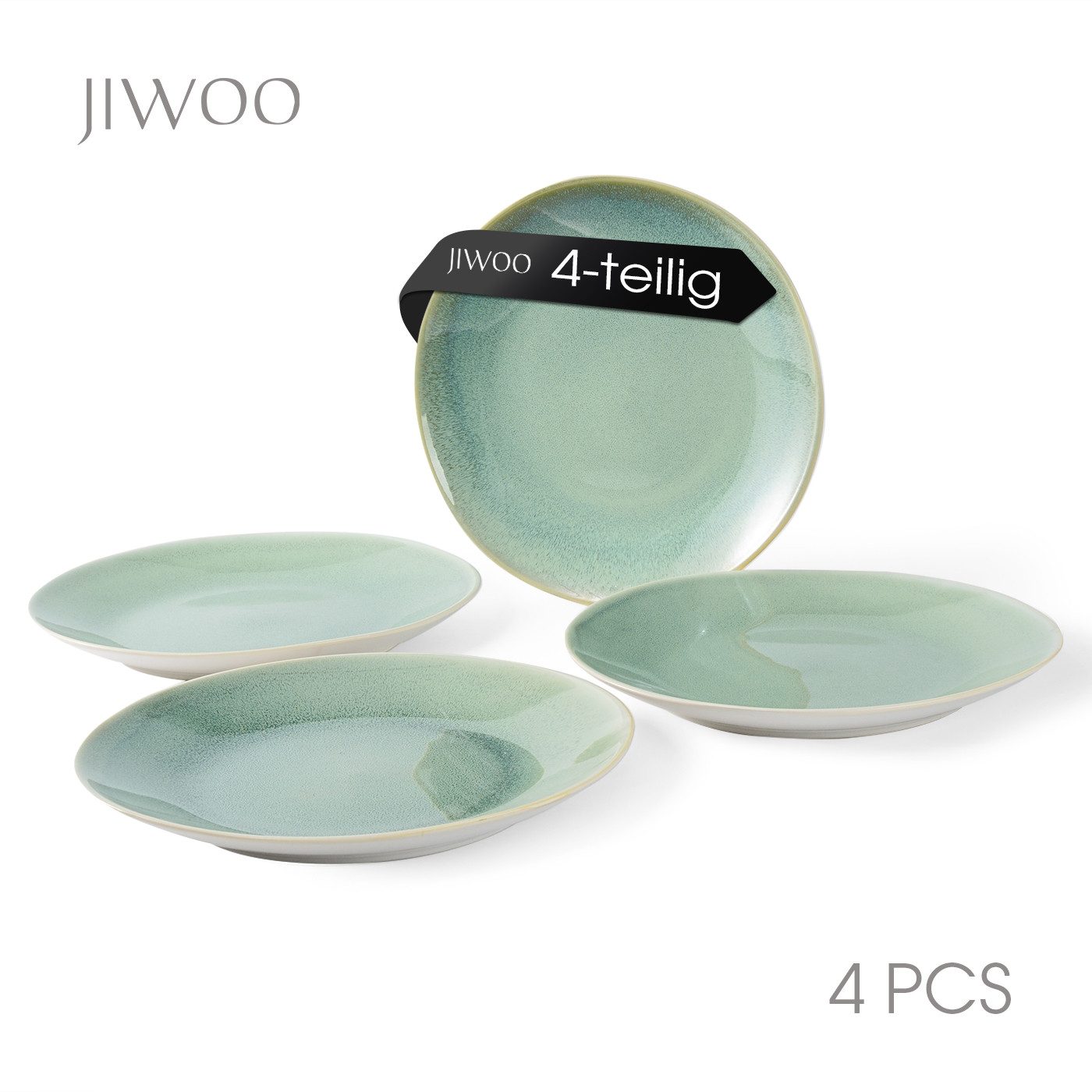 JIWOO Teller 4er,Ø27.7cm,Frühstücksteller,Salatteller,Pastateller,Vorspeisenteller, (4 St), Keramik,Mikrowellen-und spülmaschinenfest,Glänzende Reaktivglasur