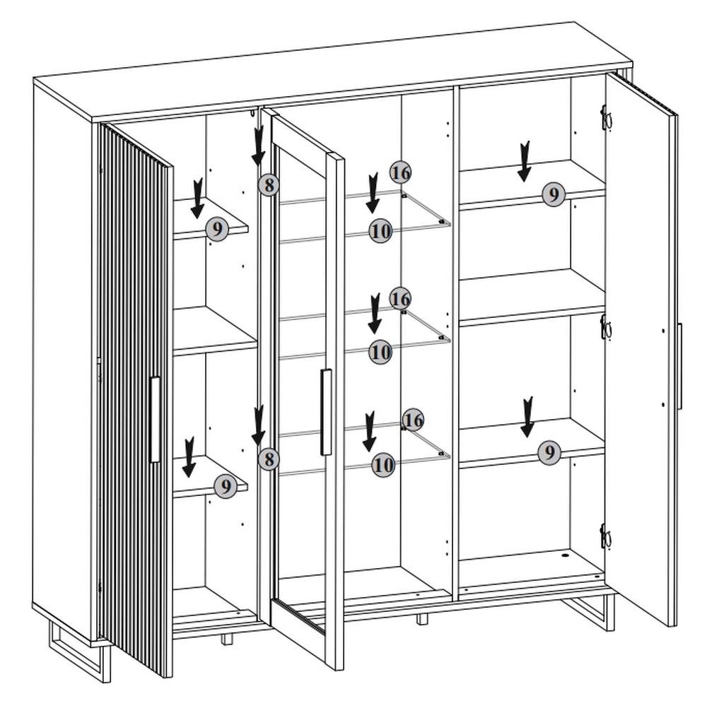Lebenswert Highboard Eddie, in Eiche / schwarz, Eiche teilmassiv - 146x147x40cm (BxHxT)