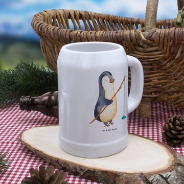 Mr. & Mrs. Panda Bierkrug Pinguin Angler - Weiß - Geschenk, 5 l, verträumt, Bierkrug Steingut, Steinzeug, Einzigartige Motive