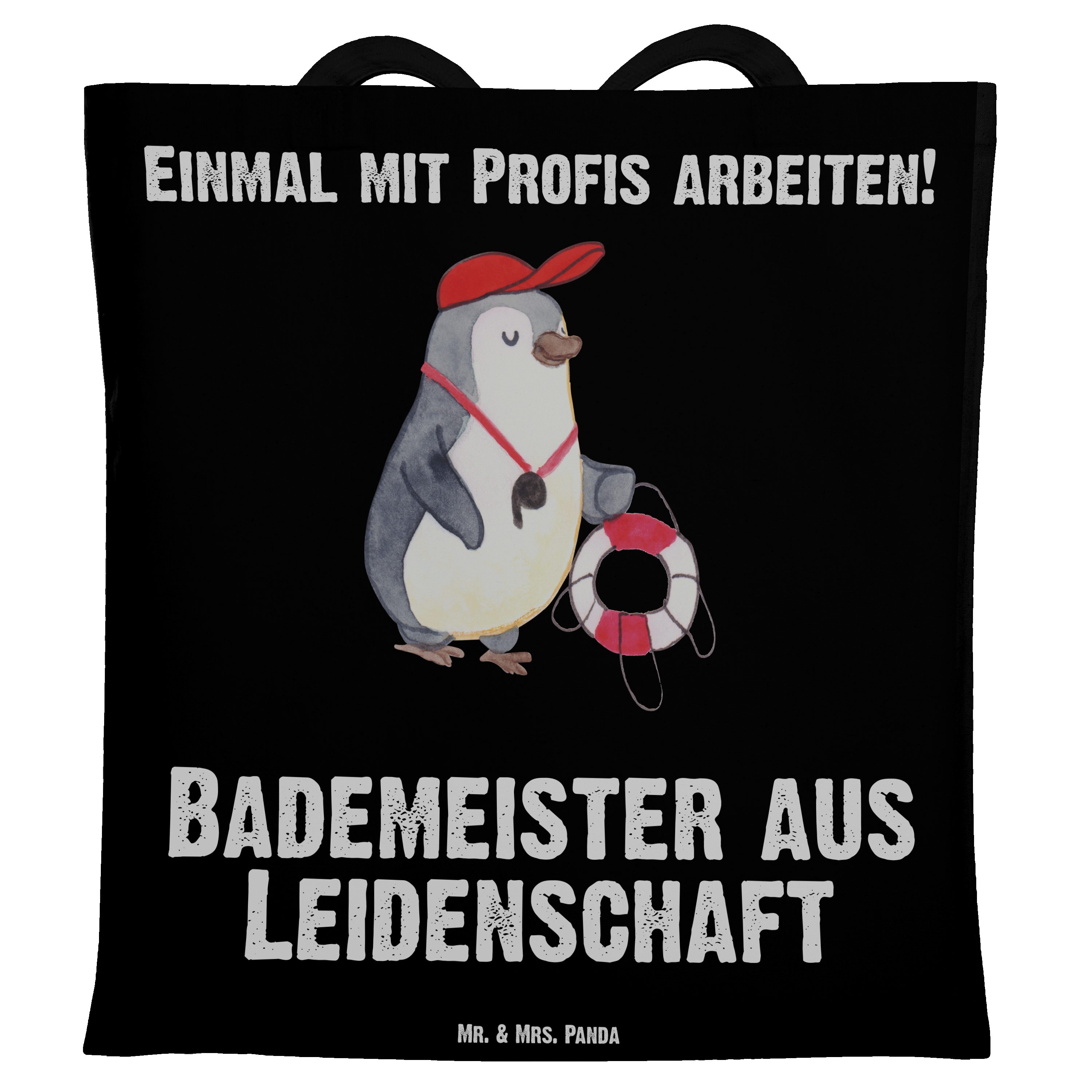 Mr. & Mrs. Panda Tragetasche Bademeister aus Leidenschaft - Schwarz - Geschenk, Schwimmverein, Ein (1-tlg)