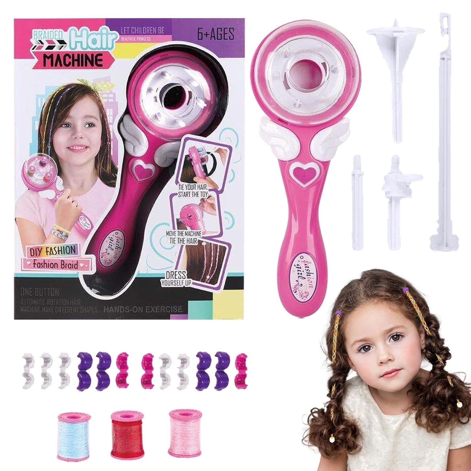 ZEUOPQ Haarstyling-Set Haarflechtmaschine Set, DIY Flechthilfe Haare mit Haarperlen Glitter, Automatische Haarspangen für Kinder, 1-tlg., Elektrische Haarspangen, Haarschmuck-Styling-Werkzeugsets, Verkleidungszubehör für Kinder