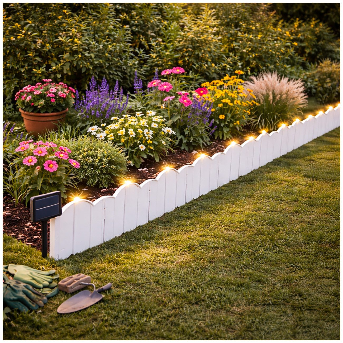 HTI-Living Beetbegrenzung Beeteinfassung 1260 cm, LxH: 21x17 cm, Set, 60 Module inkl. Solarbeleuchtung, Zierzaun Beetumrandung Beetbegrenzung