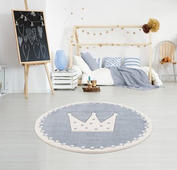 Kinderteppich Crown, Happy Rugs, rund, Höhe: 18 mm, weicher Flor