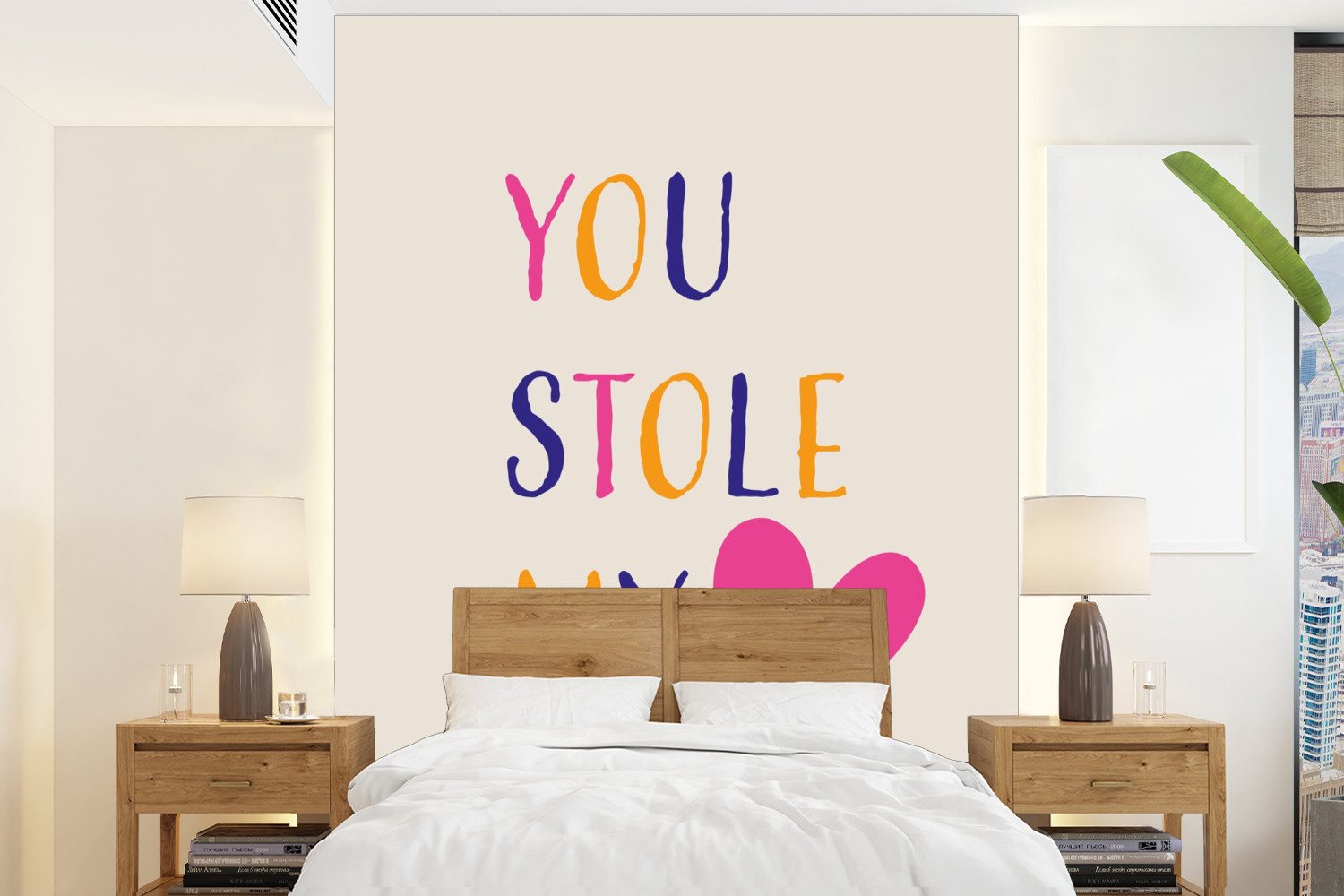 MuchoWow Fototapete Herz - Valentinstag - Text, Matt, bedruckt, Wallpaper für Wohnzimmer, Schlafzimmer, Vinyl Tapete, 165x220 cm