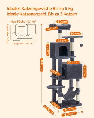 FEANDREA Kratzbaum, mit weichem Plüsch, stabiler, mit 2 Höhle, 155 cm