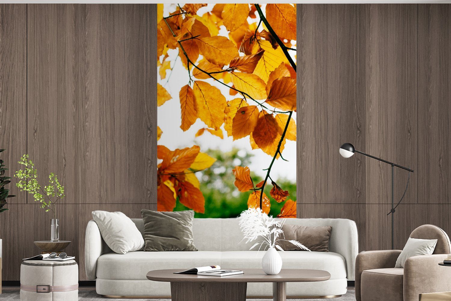 - (2 - Baum Herbstblätter bedruckt, Schlafzimmer MuchoWow Rustikal, Küche, Matt, für Wohnzimmer Vliestapete Fototapete St), Fototapete