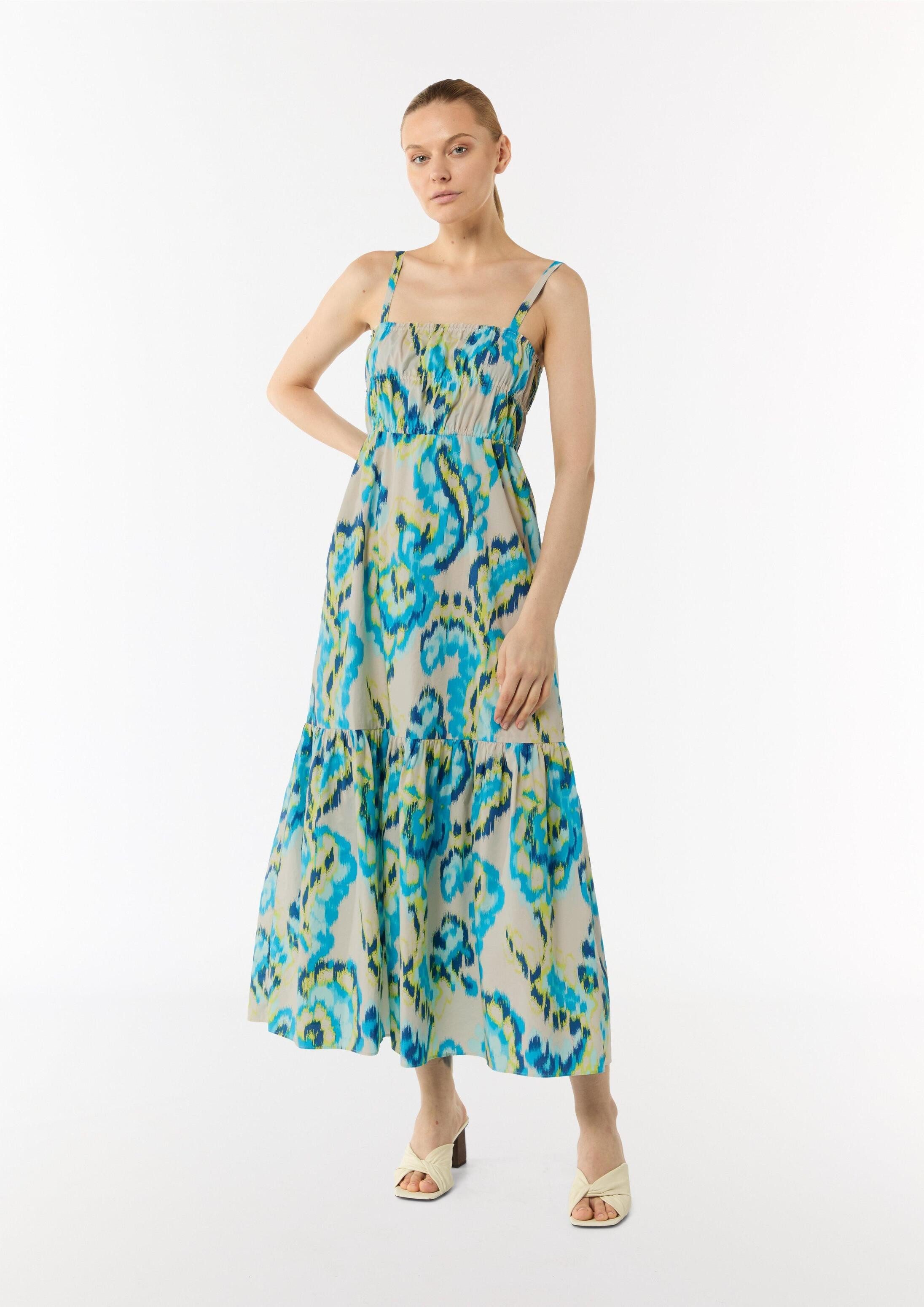 comma Maxikleid Kleid Luftiges Baumwollkleid in Maxi-Länge mit Smok-Detail – Bild 5 von 5
