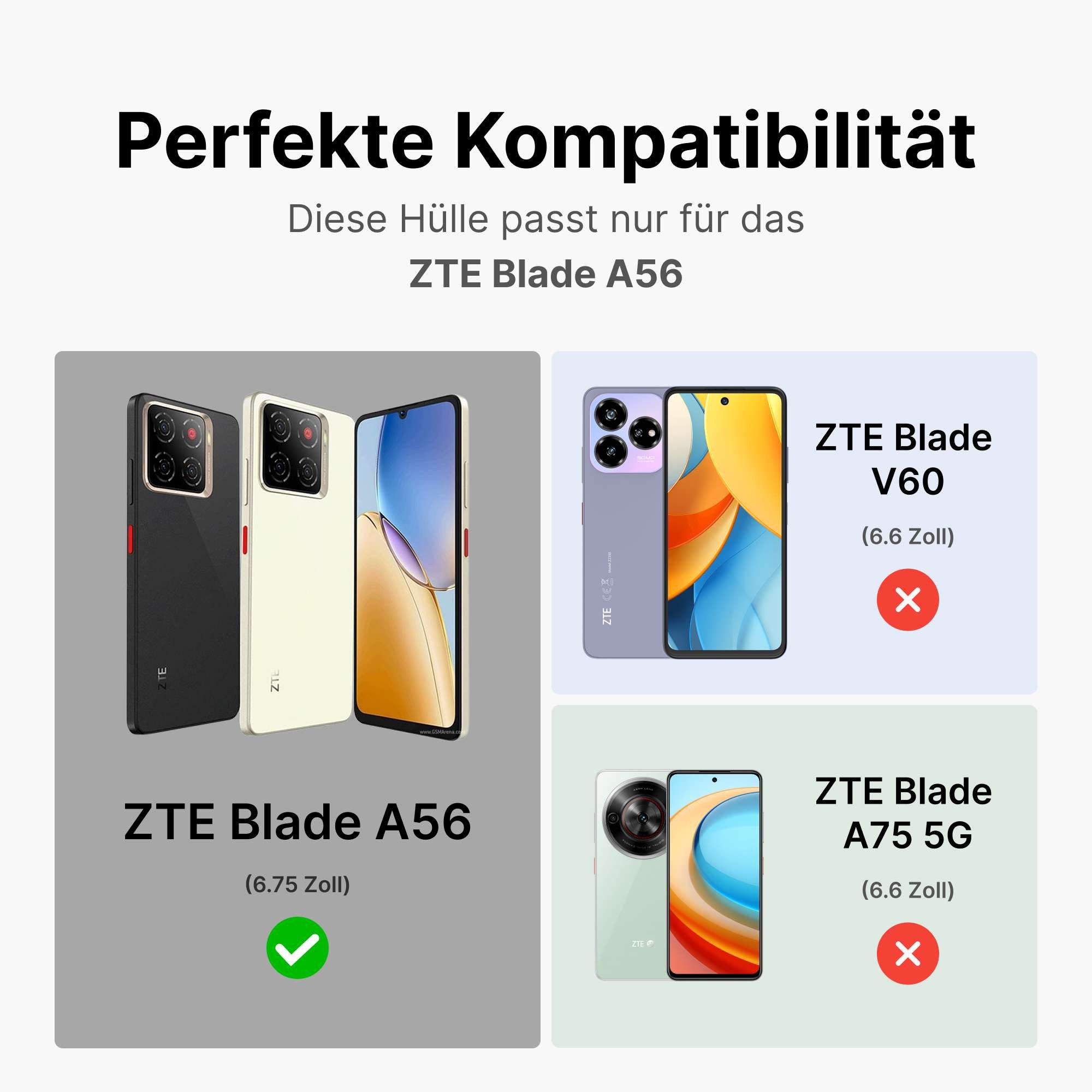 betterfon Handyhülle Handytasche für ZTE Blade A56 Klapphülle mit Kartenfächern, Bookstyle-Hülle mit Magnetverschluss, Smartstand & Kunstleder – Bild 2 von 5