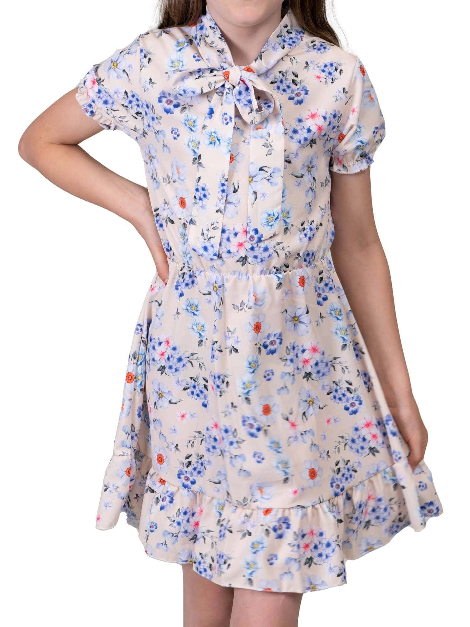 KMISSO Sommerkleid Mädchen Kleid kurze Ärmel Voant Stehkragen 30381 (1-tlg) bequem zu tragen Creme