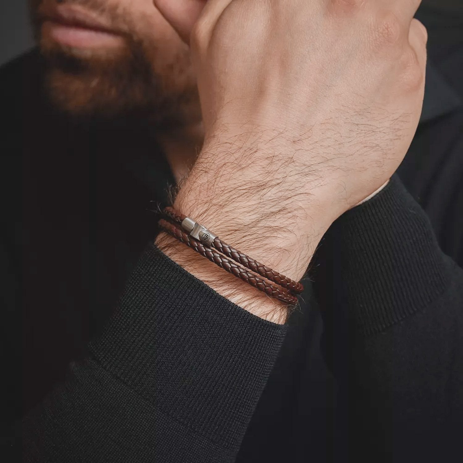 Rebel & Rose Wickelarmband Herren-LederFull Metal Double Round Brown