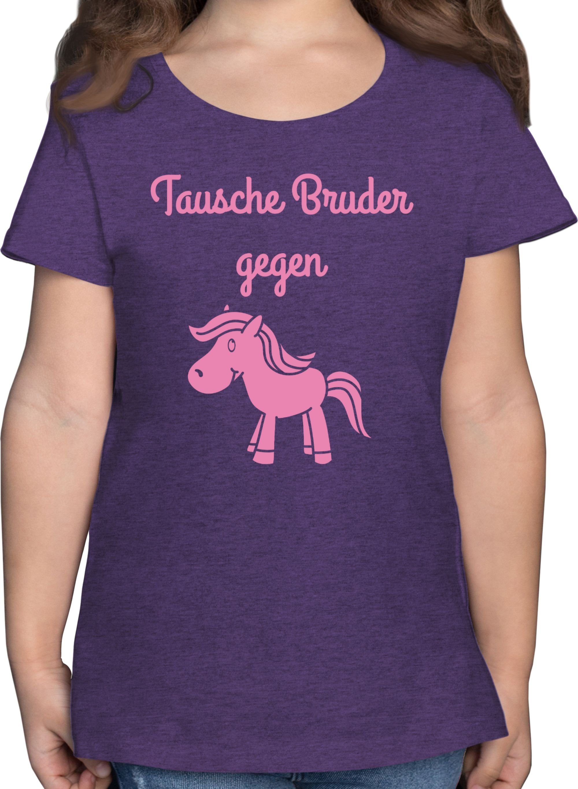 Shirtracer T-Shirt Tausche Bruder gegen Pony Statement Sprüche Kinder 3 Lila Meliert