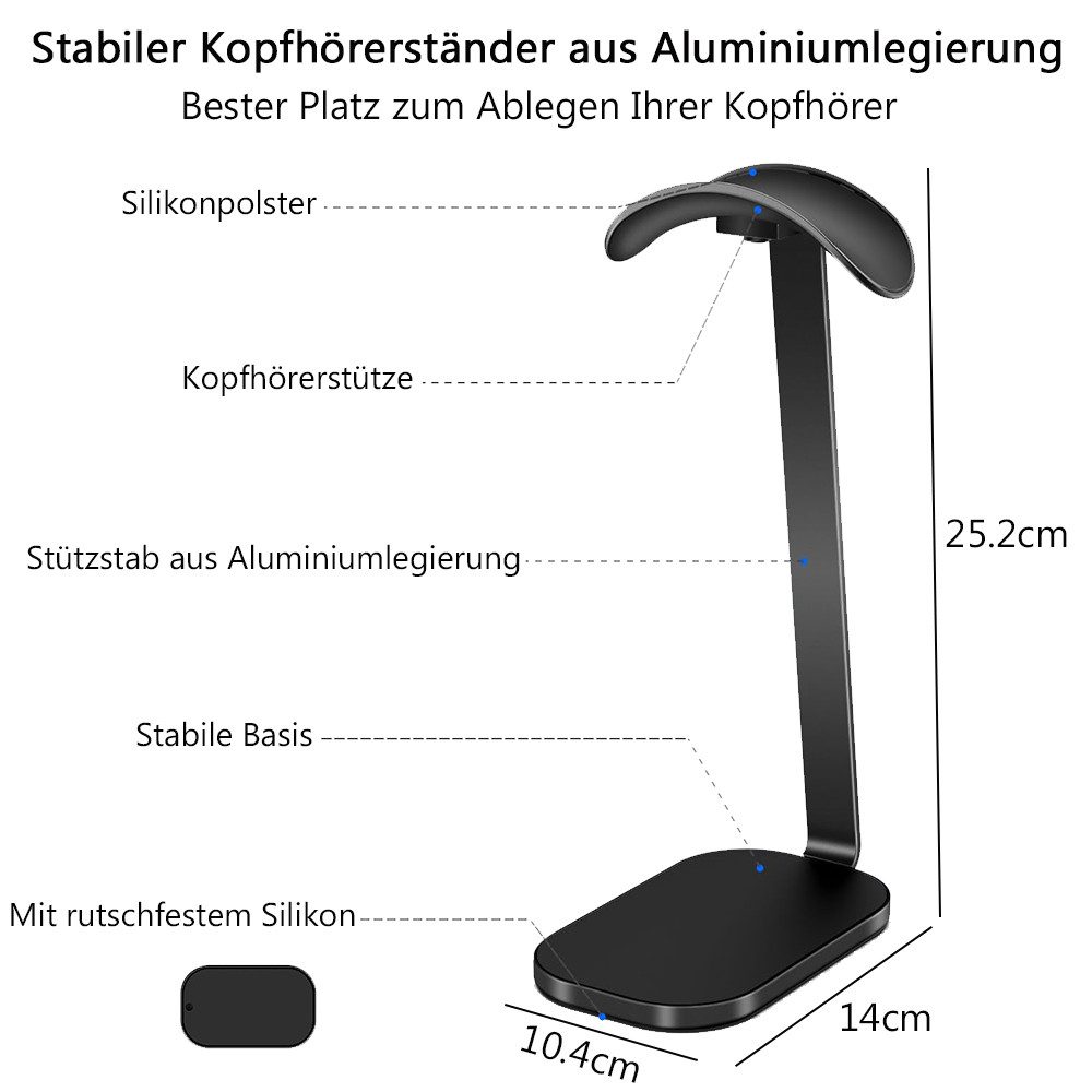 TUWENA Kopfhörerständer Kopfhörer Ständer, Abnehmbare Schwerer Gaming Headset Halterung, (Headset Halterung mit Rutschfestem Silikon, für Alle Kopfhörergrößen)