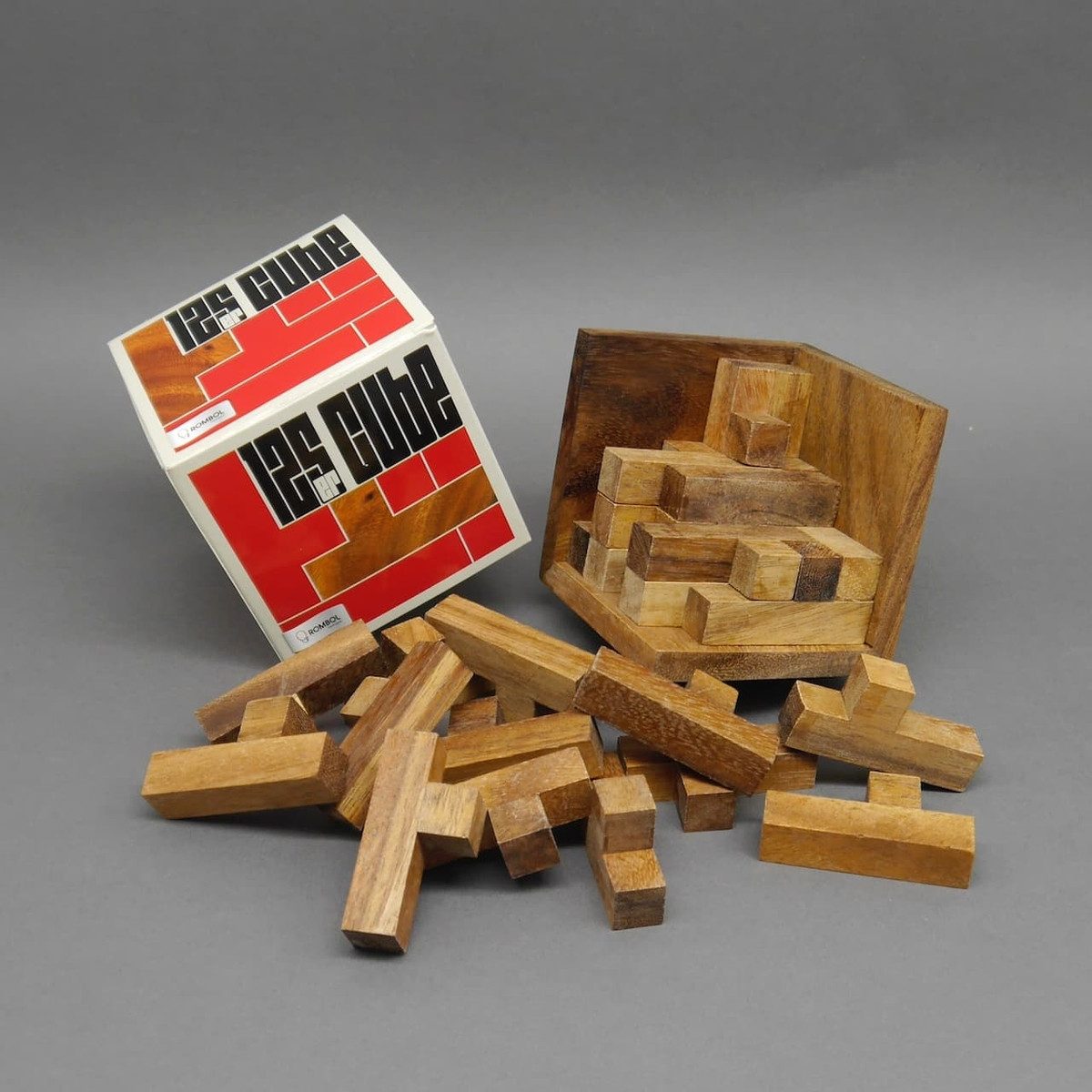 ROMBOL Denkspiele Spiel 125er-Cube - herausforderndes Denkspiel aus edlem Holz für Knobel-Fans, 3D-Puzzle, Holzspiel