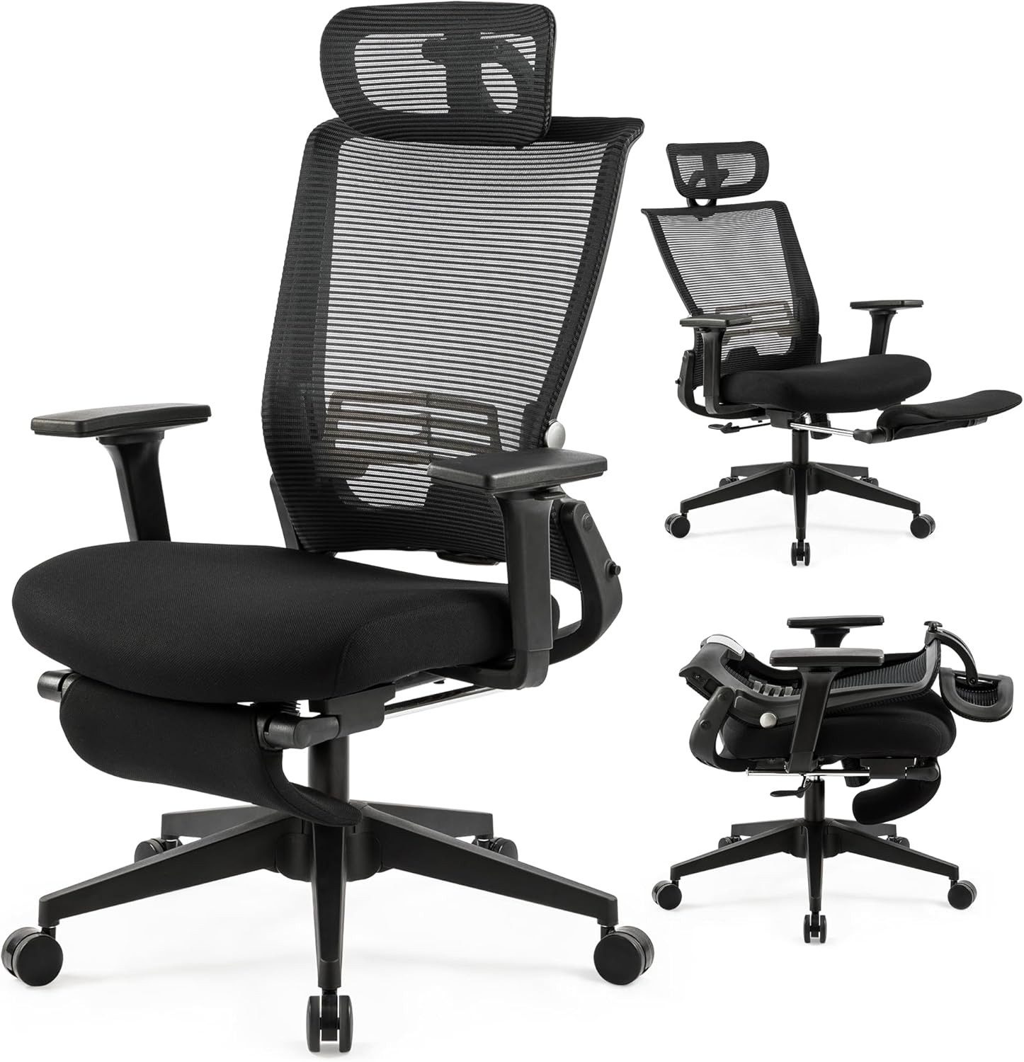 Leawin Bürostuhl Bürostuhl ergonomisch klappbar mit Fußstütze und Kopfstütze