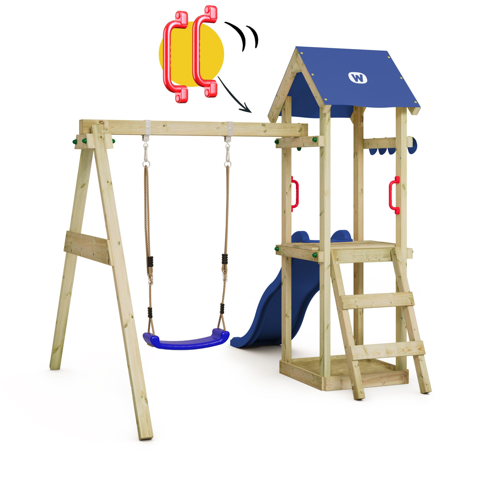 Wickey Spielturm TinyWave - Klettergerüst für Kleinkinder mit Schaukel & Rutsche, Holz-Kletterturm mit Sandkasten & 10-Jahren Garantie*
