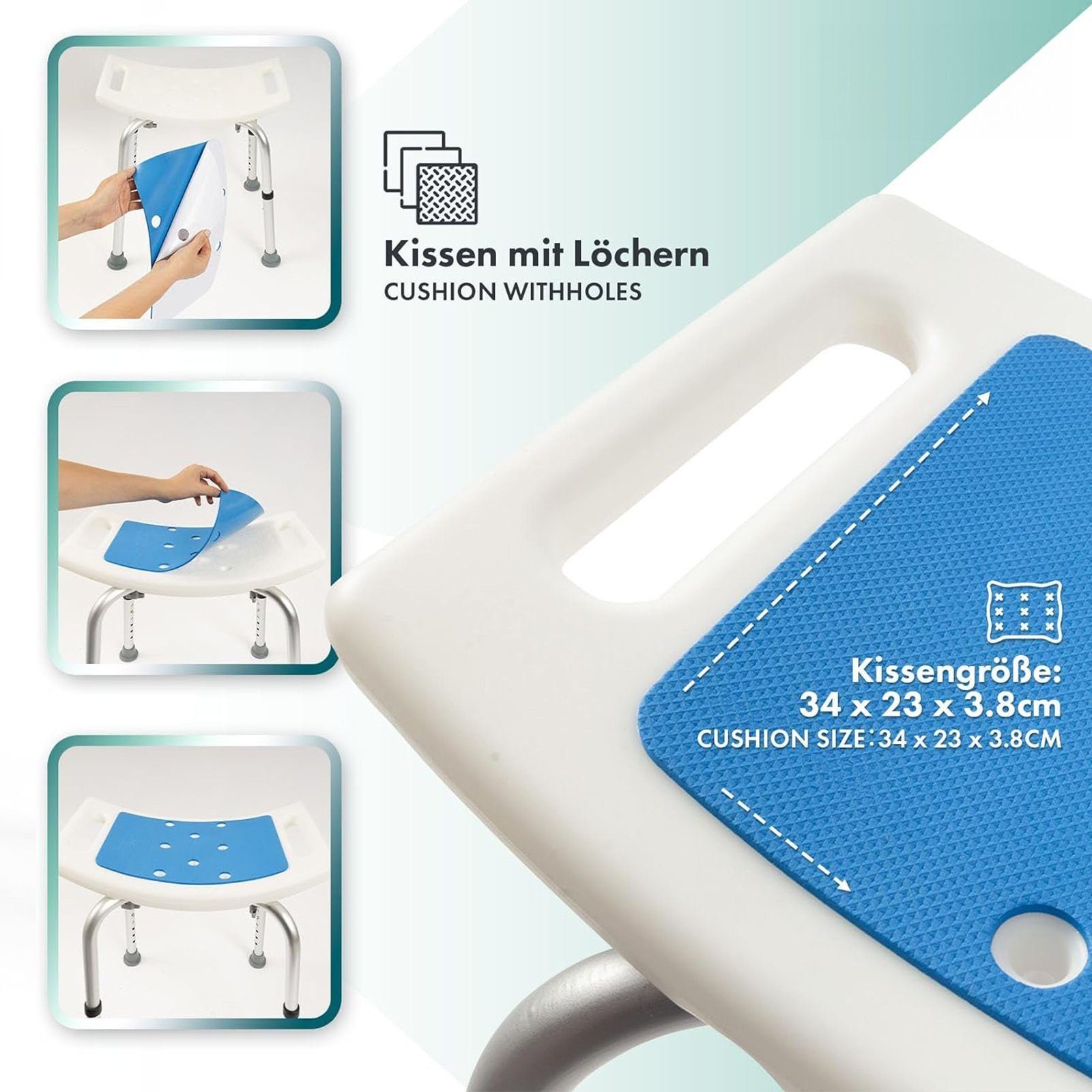 Kubus Duschhocker, belastbar bis 180,00 kg, Höhenverstellbar