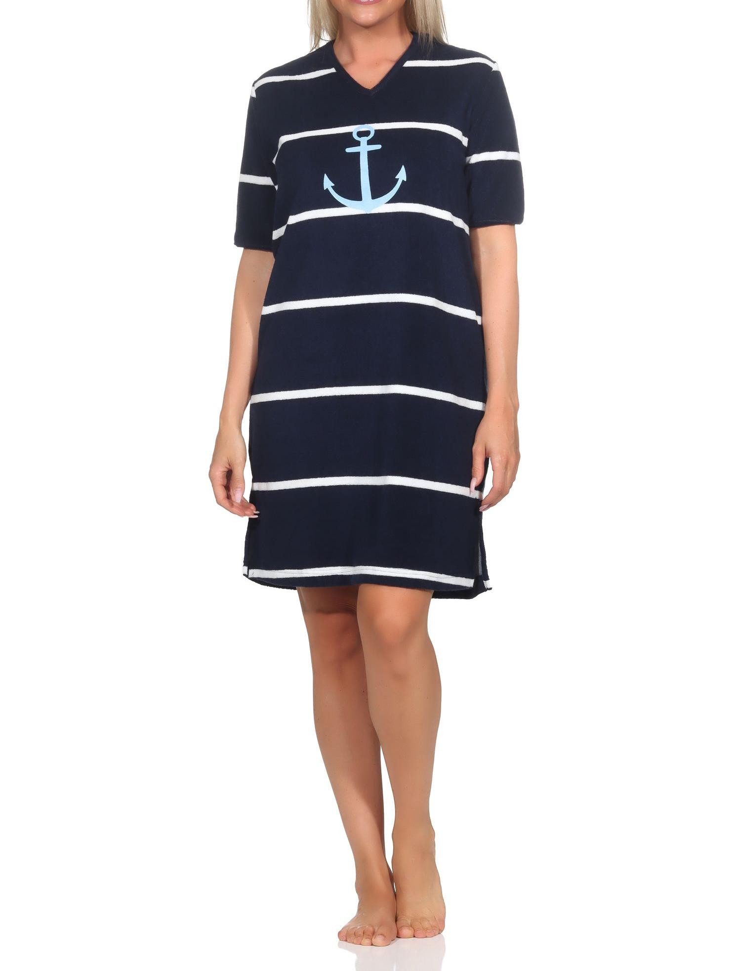 Normann Nachthemd Damen Nachthemd in maritimer Optik mit Anker Motiv –auch in Übergröße