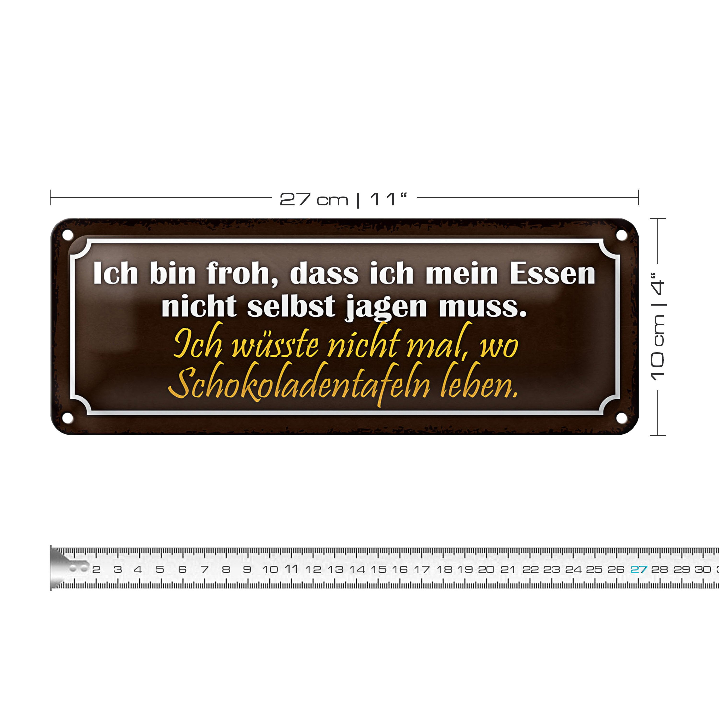 Roomando Metallschild Blechschild Spruch 27x10cm Schokoladentafeln Essen Dekoration