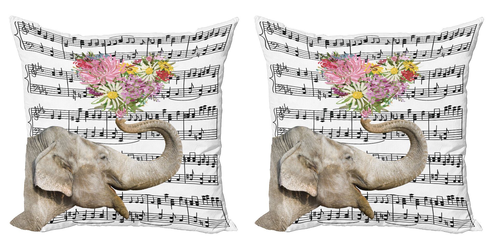 Kissenbezüge Modern Accent Doppelseitiger Digitaldruck, Abakuhaus (2 Stück), Elefant Floral Trunk Music Notes