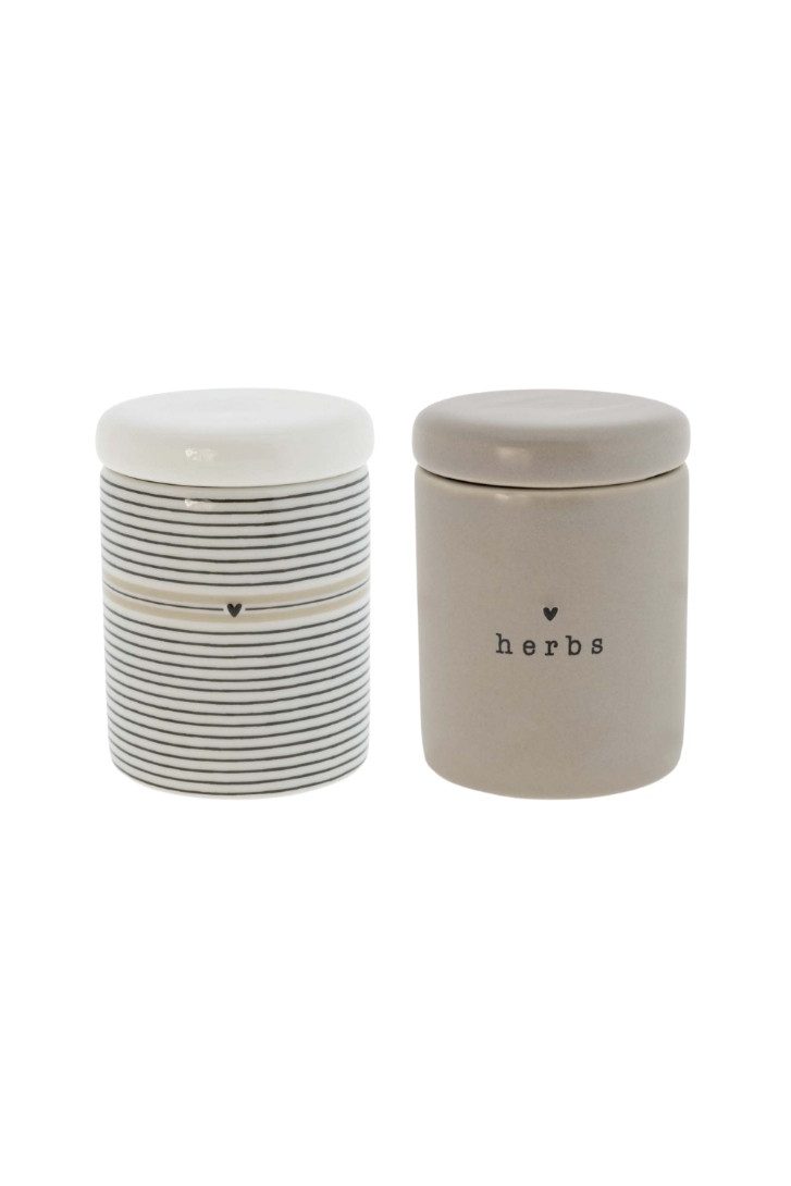 Geschirr-Set Vorratsdose klein 2er Set - HERBS/STREIFEN - titan/weiß