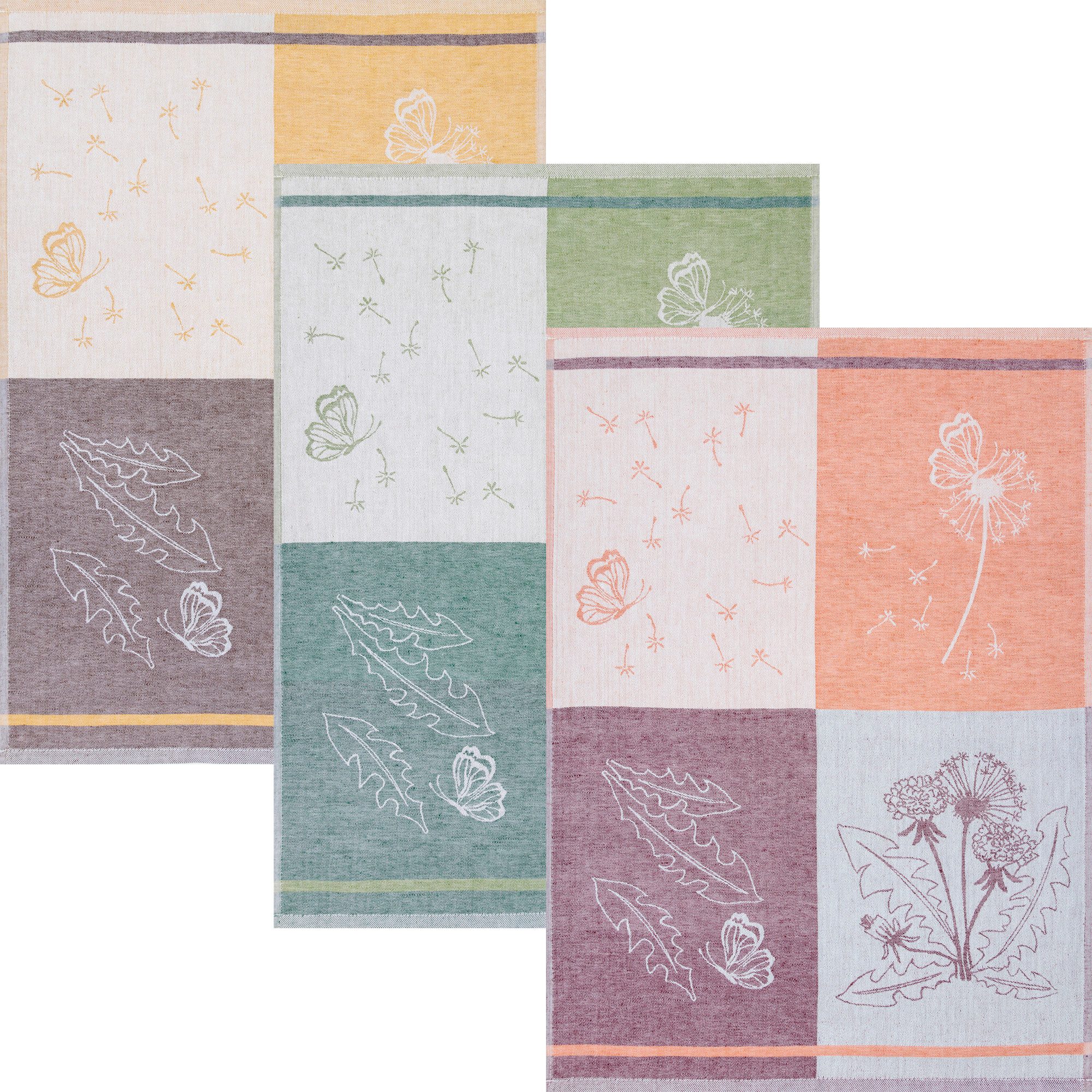 Kracht Geschirrtuch Geschirrtuch "Pusteblume" 3er-Pack, Halbleinen Motiv günstig online kaufen