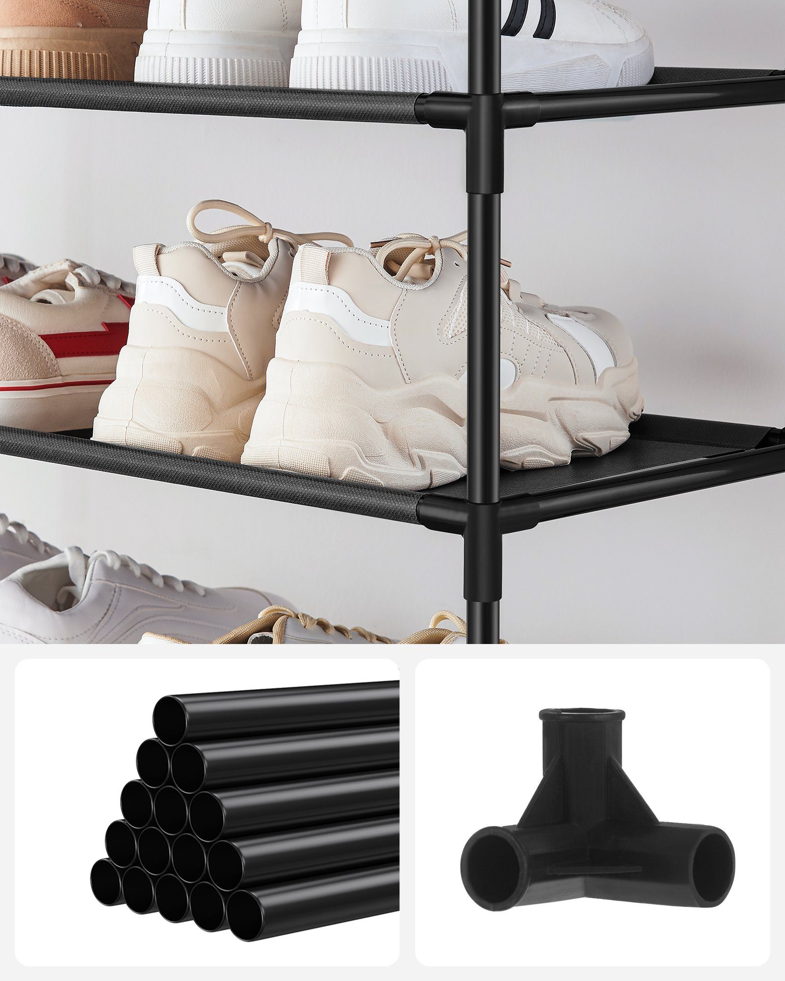 SONGMICS Schuhregal Schuhablage, 10 Ebenen, für 20 Paar Schuhe und Stiefel, 33 x 33 x 173 cm, für Flur, Schlafzimmer, schmal, Metallgestell – Bild 5 von 5