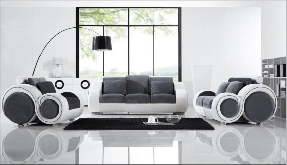 Sofa Sitzer Polster Design 2 Grau/Weiß Moderne JVmoebel Couch Sofas Couchen Kunstleder Sofa