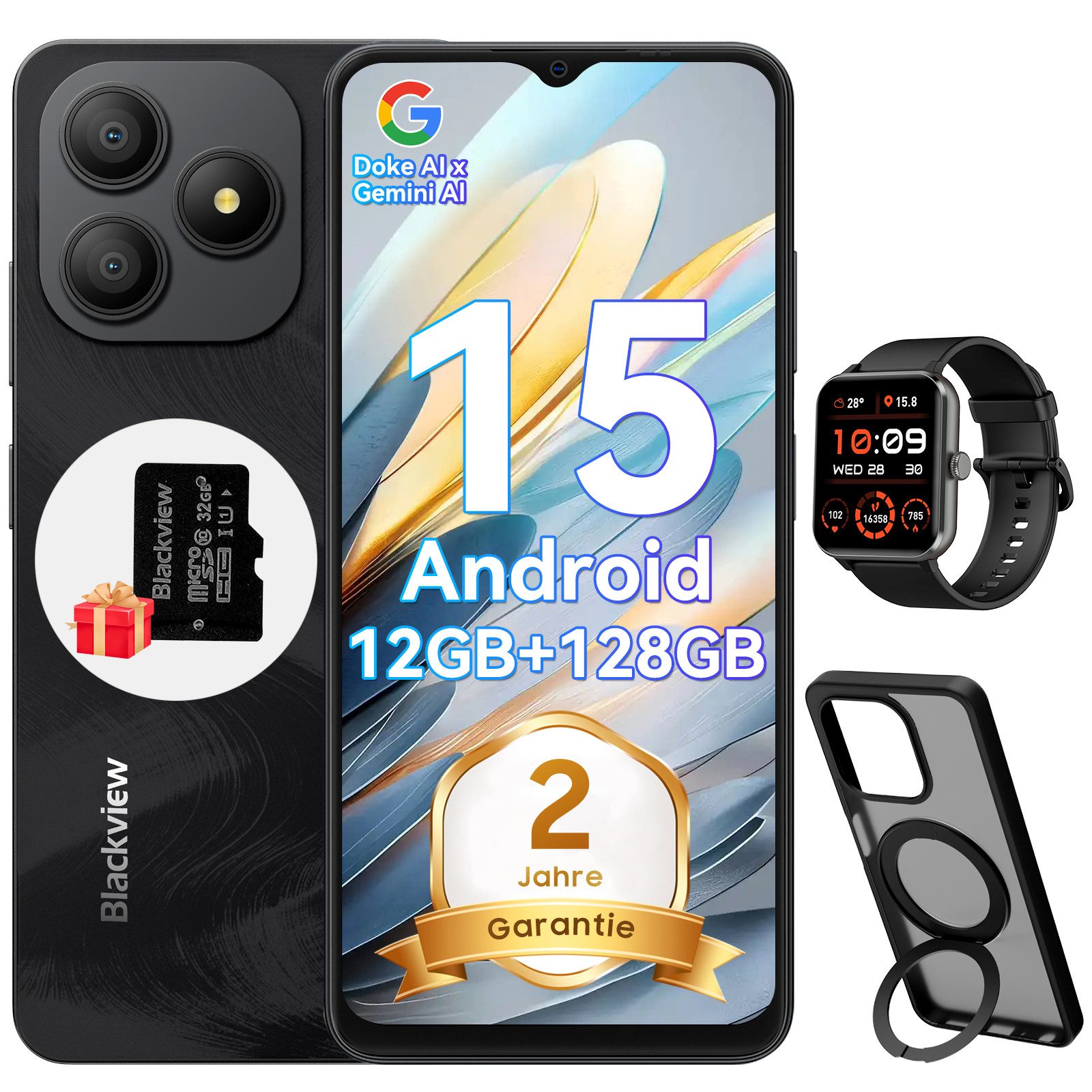 blackview WAVE 9C Android 15 incl. R50 Smartphone (6.56 Zoll, 128 GB Speicherplatz, 13 MP Kamera, 13MP, Android 15, fingerprint, OTG)