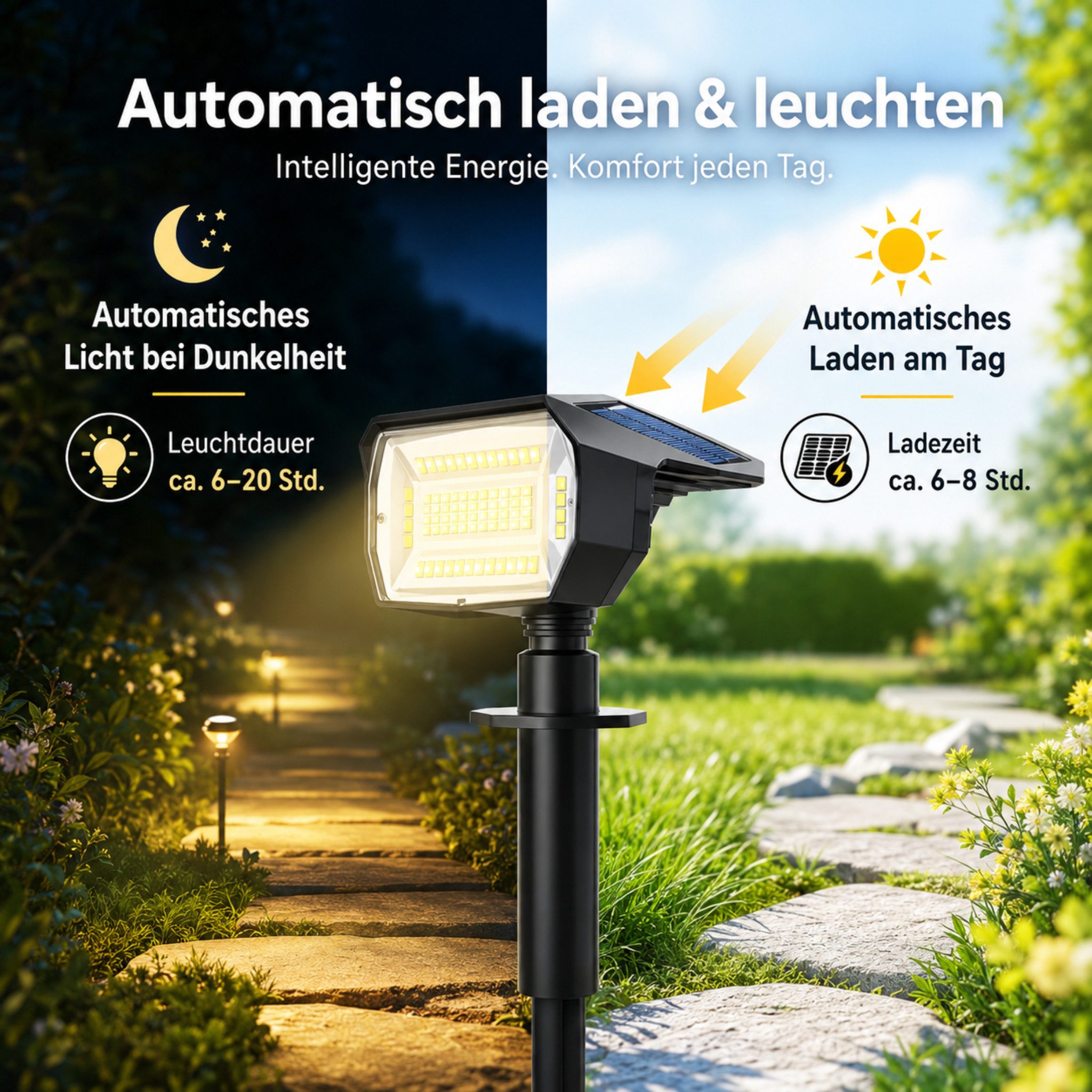 HS.SUPPLY LED Solarleuchte LED Solar Gartenleuchte IP65 mit Erdspieß & Wandhalterung, kaltweiß, LED fest integriert, warmweiß, Tageslichtweiß, RGB, Solarbetrieben, IP65 wetterfest, 90° verstellbar, Erdspieß