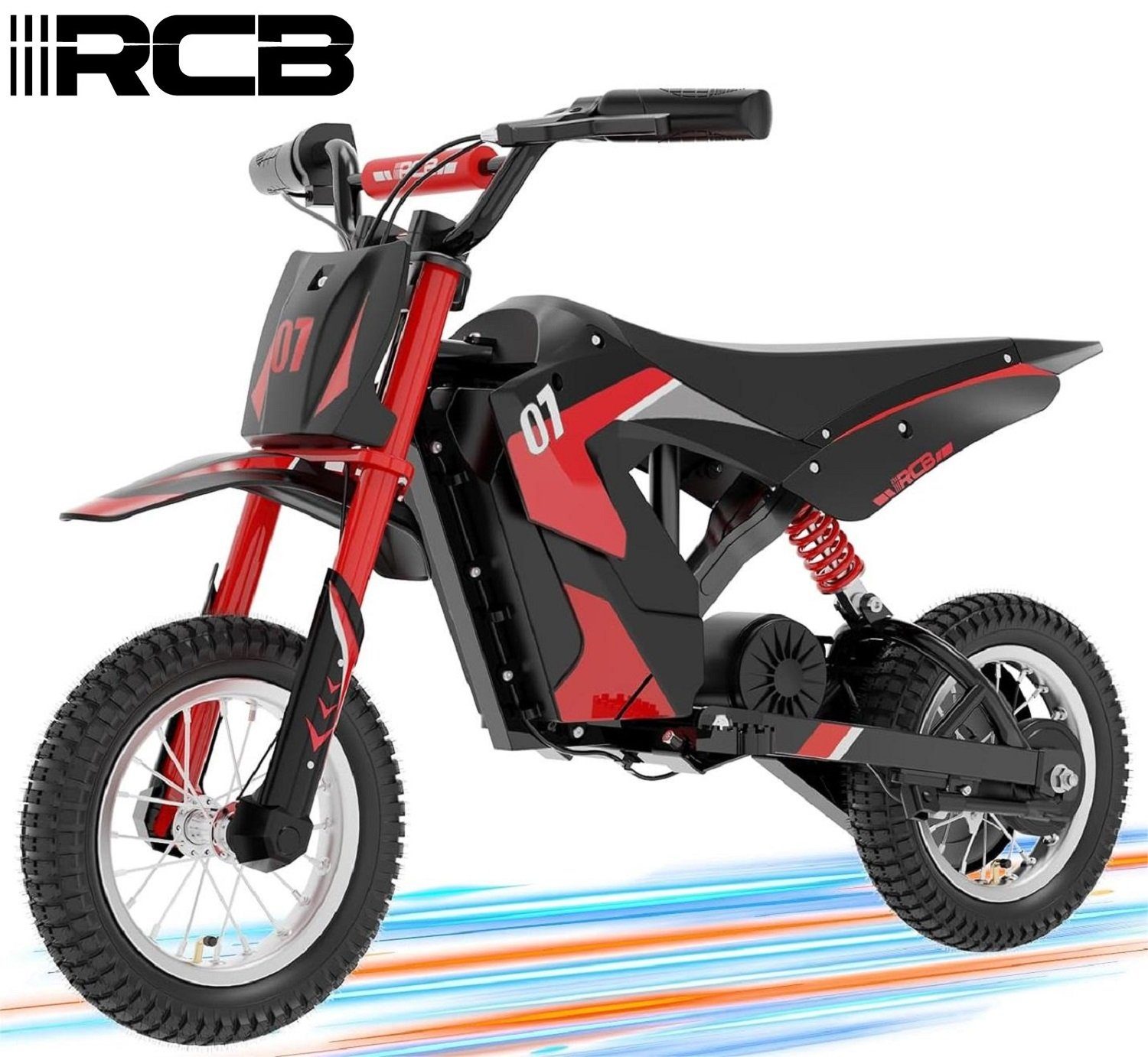 RCB Elektro-Kindermotorrad 3 Geschwindigkeitsmodus, Max 25km/h, Reichweite 15km, 12" Luftreifen rot
