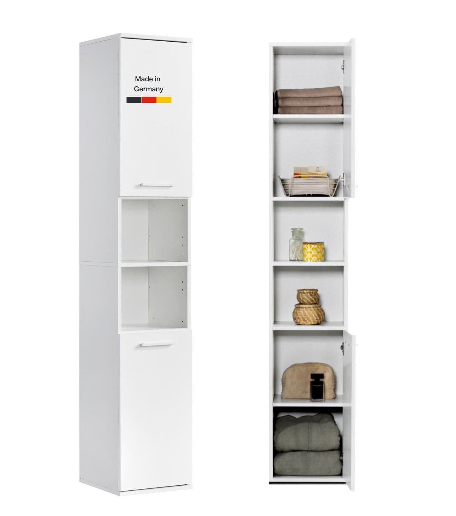mokebo Hochschrank Der Kapitän (180x33x34 cm, mit 5 Einlegeböden) Made in Germany, hoher Badschrank, Badezimmerschrank in Weiß