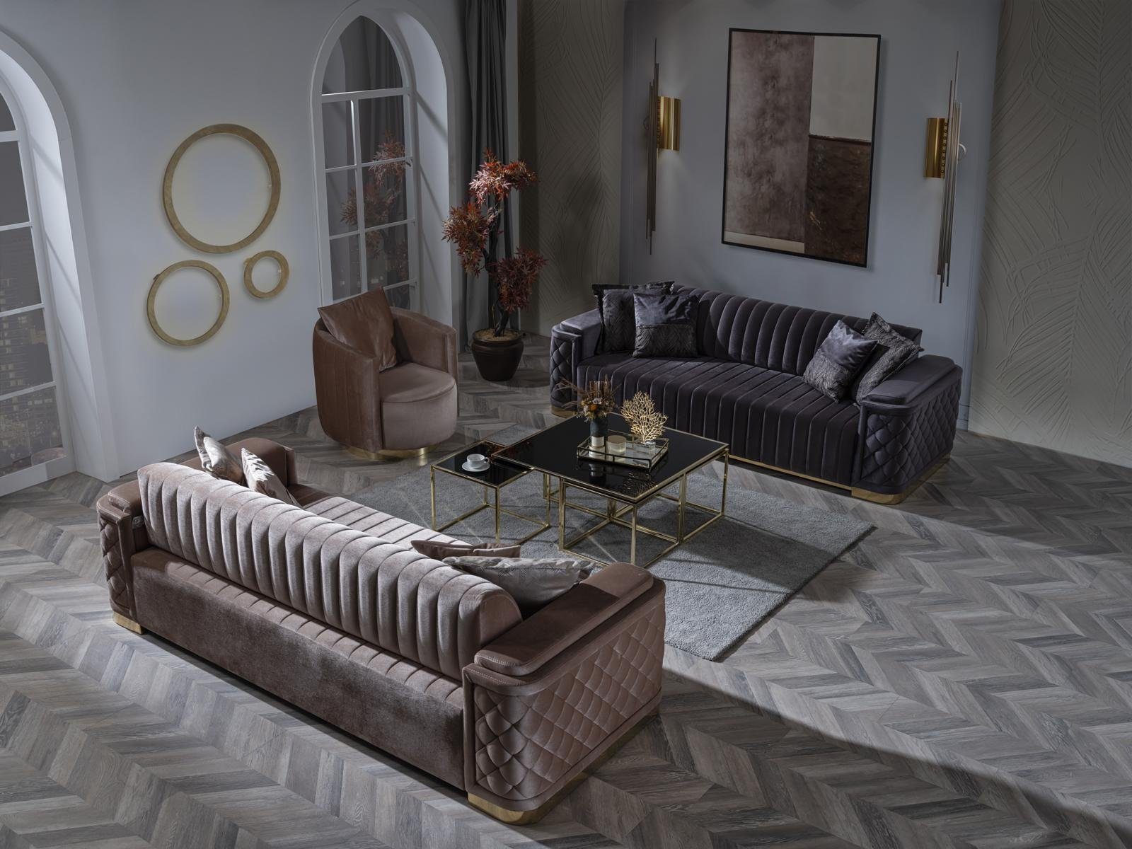 JVmoebel Chesterfield-Sofa, Chesterfield Sofagarnitur Couch Polster Set 3tlg. Garnitur Sofa