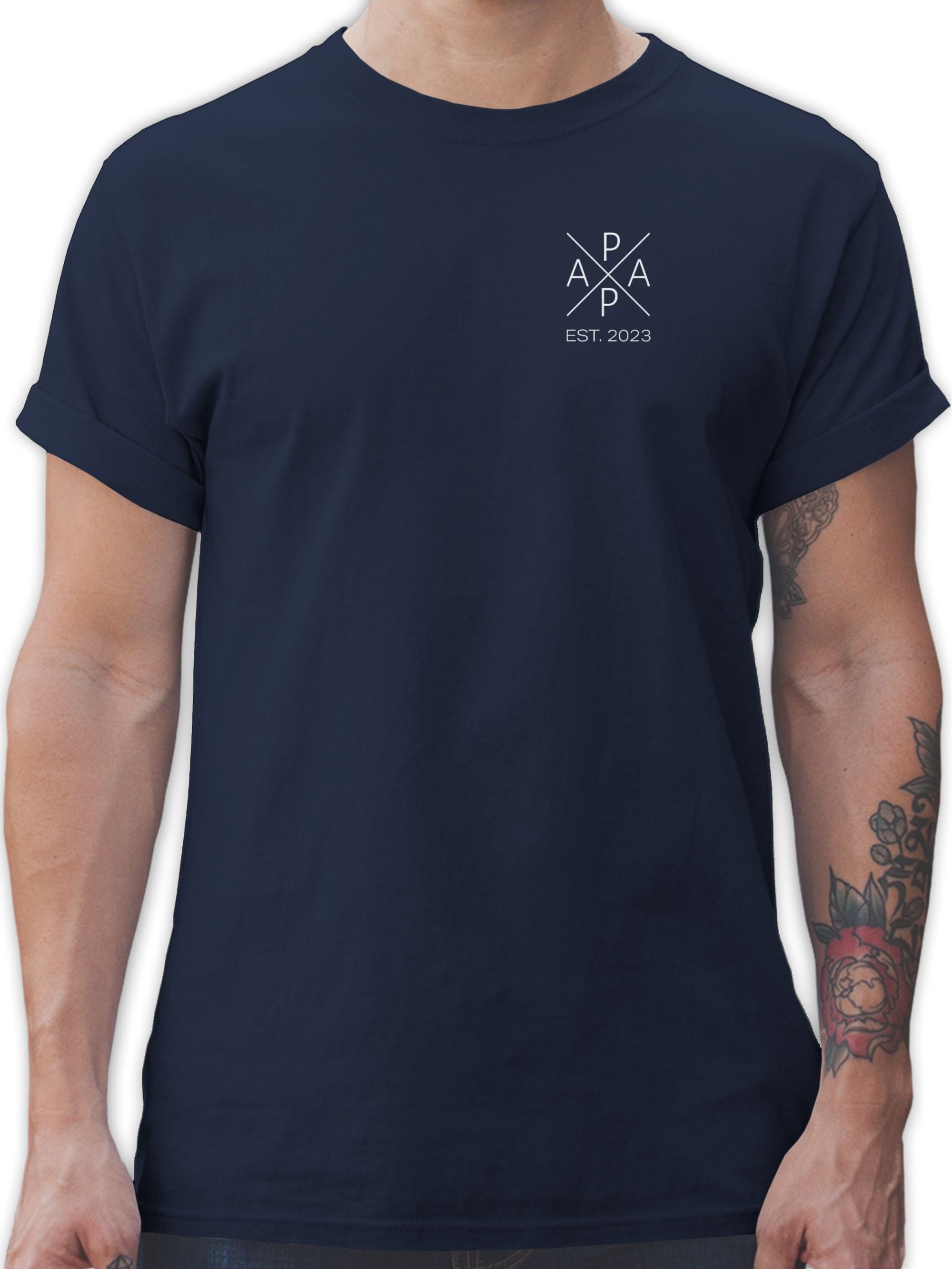 Shirtracer T-Shirt Papa Est 2023, Werdender Papa Geschenk Du wirst Papa Geburt Vatertag Geschenk für Papa 03 Navy Blau | T-Shirts